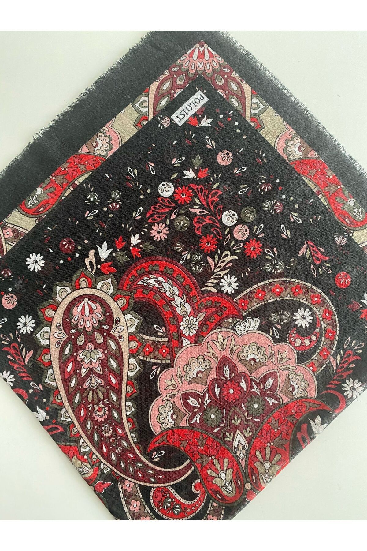 Mandala Desen Tülbent Yazma - siyah&kırmızı