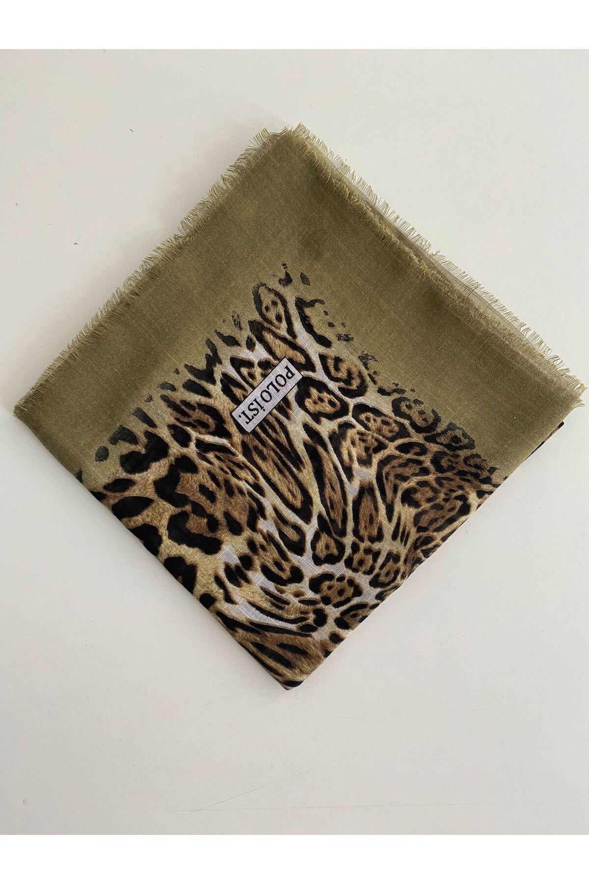 Leopar Desen Tülbent Yazma - yağ yeşili