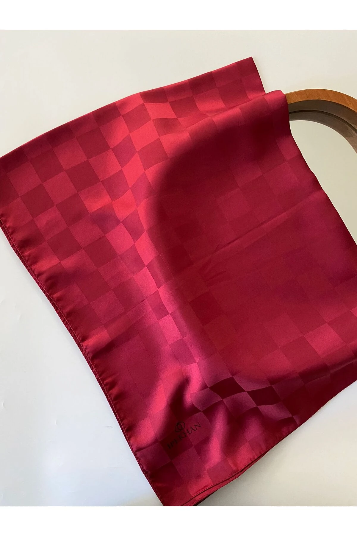 Damalı Desen Jakarlı Şal - vişne