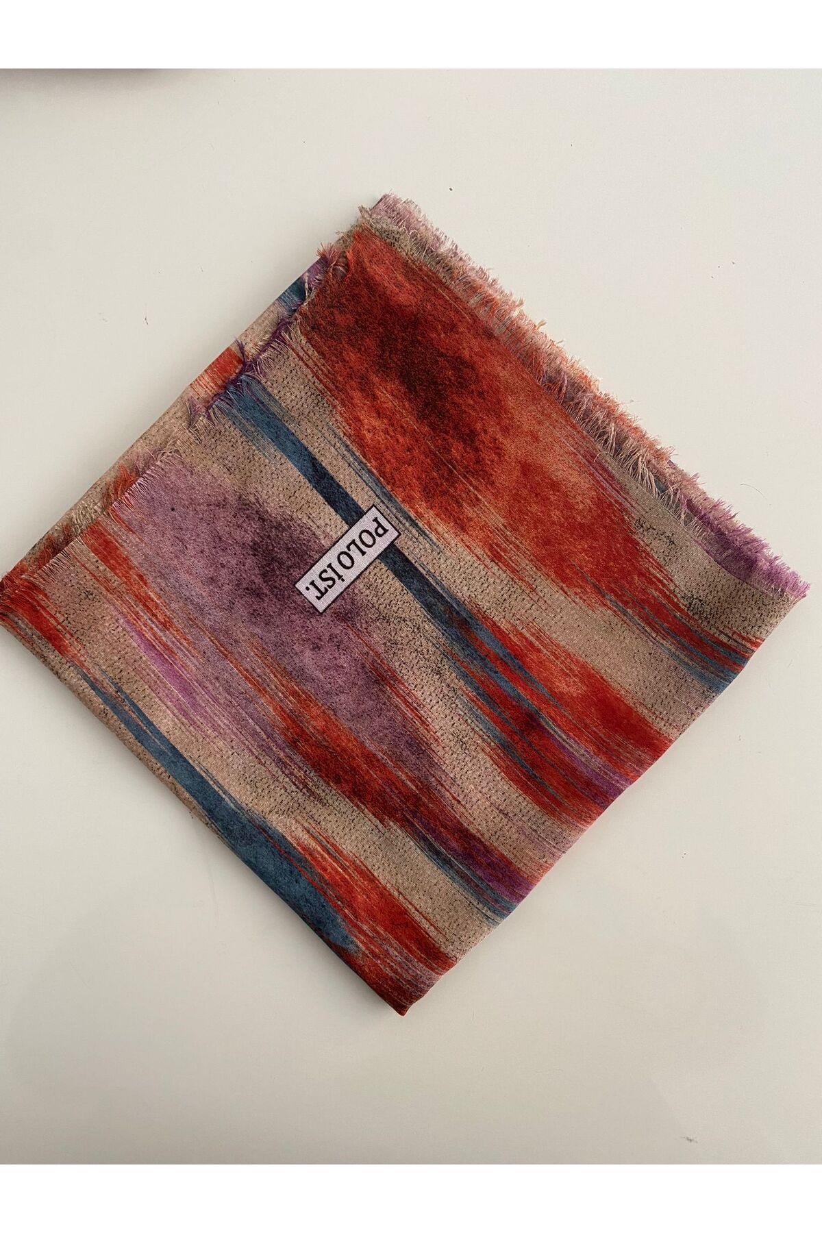 Boyalı Desen Tülbent Yazma - bej&kırmızı