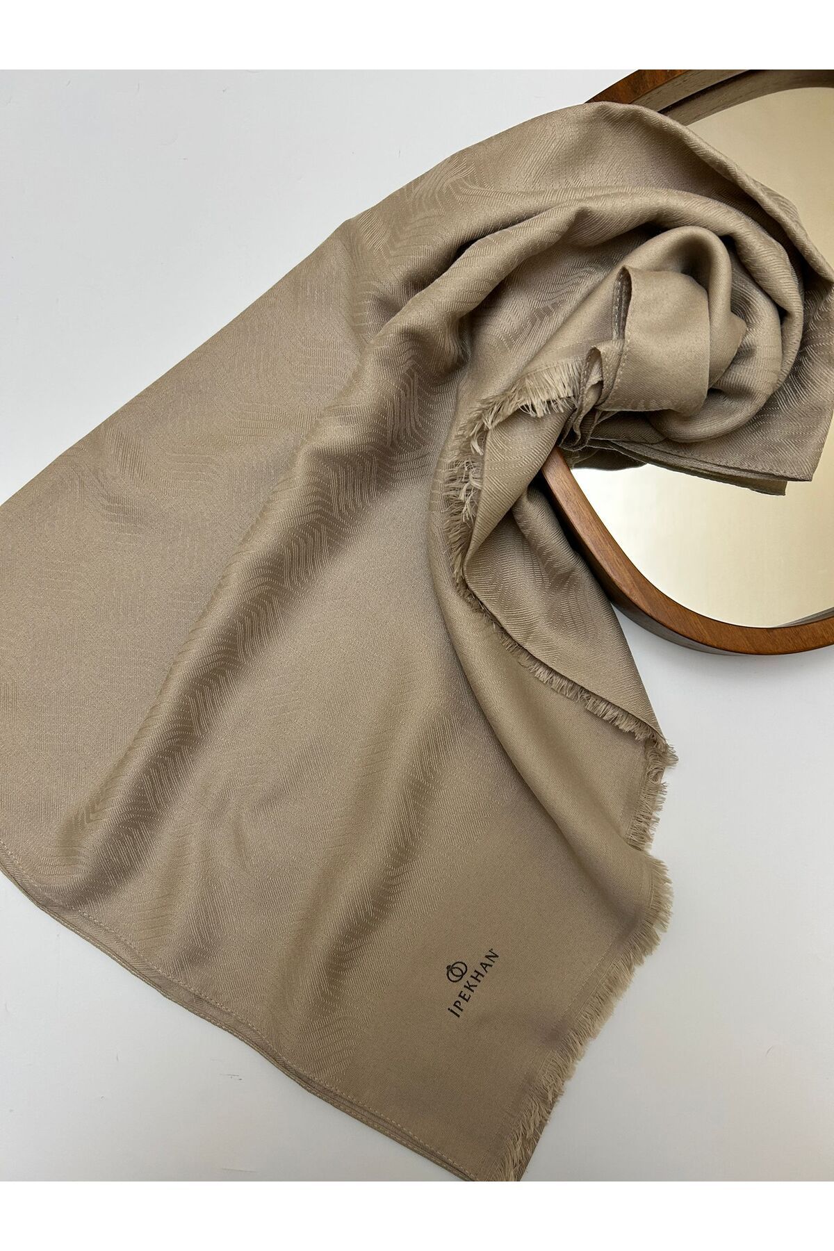 Dalgalı Desen Pamuk Jakar Şal - koyu bej