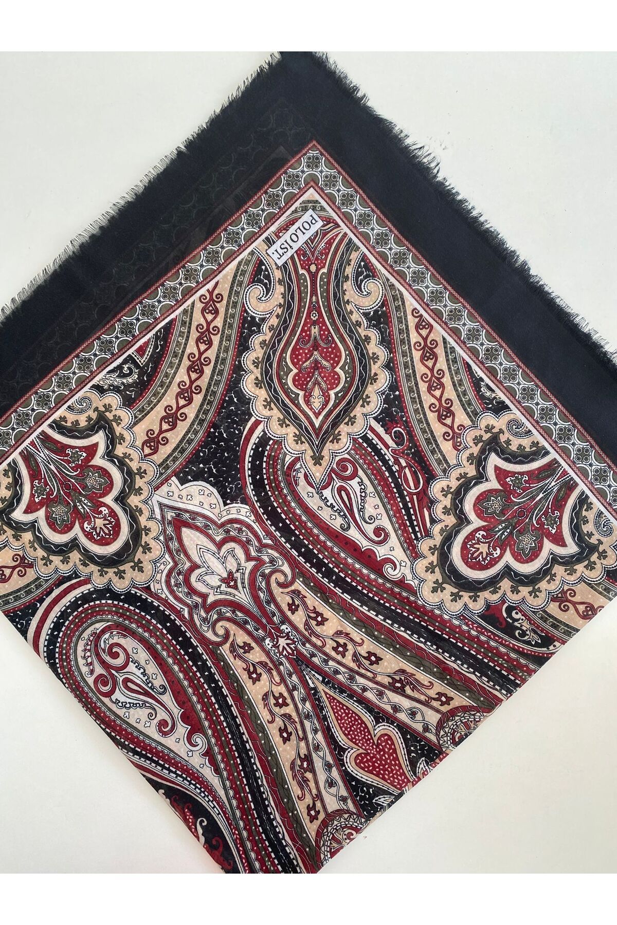 Çekme Sultaniye Desen Tülbent Yazma - siyah&bordo