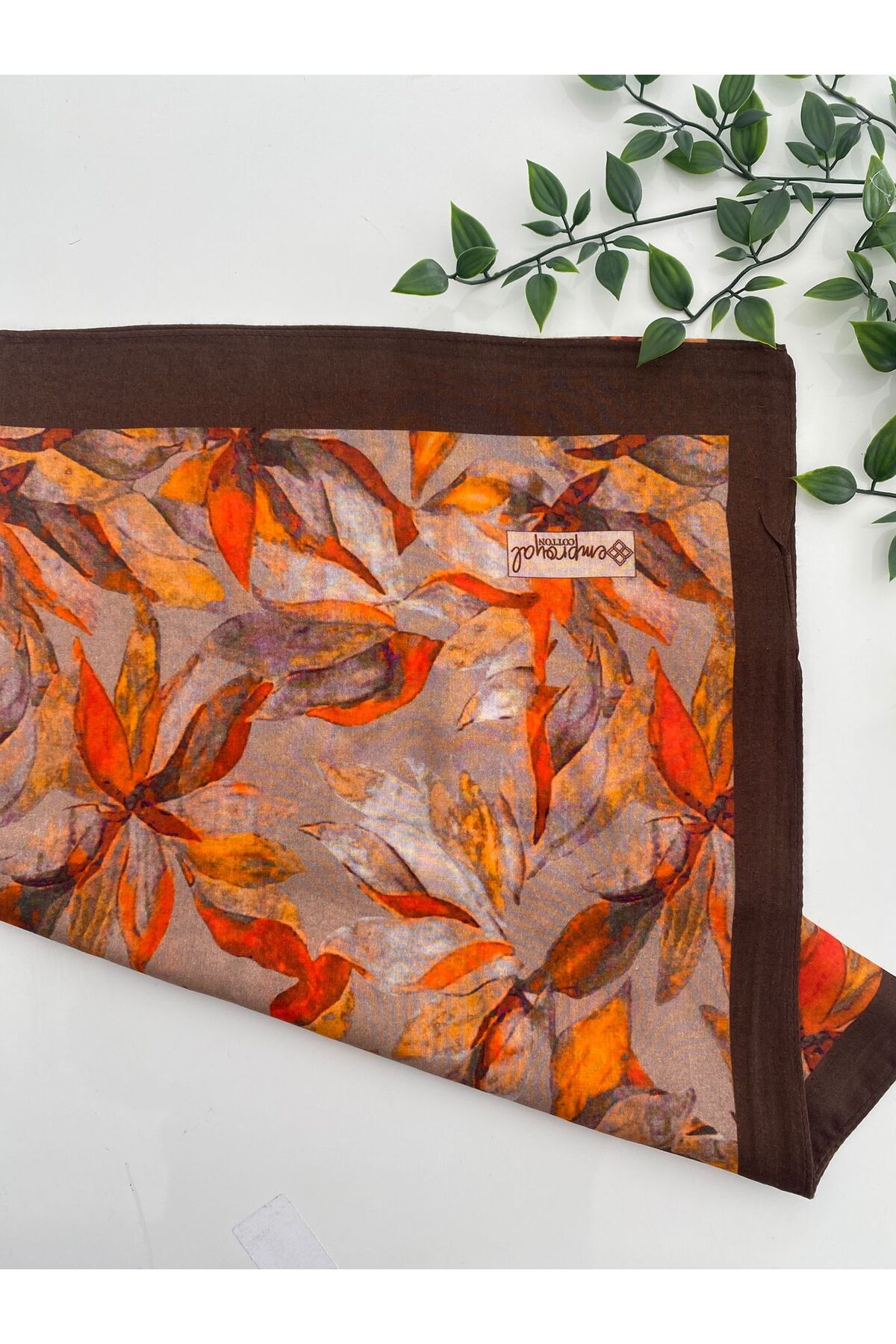 Güz Desen Organik Pamuk Şal - acı kahve