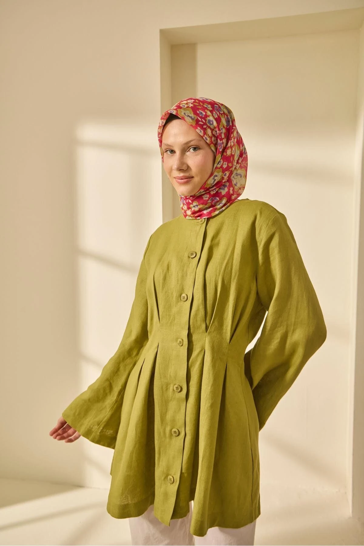 Mine Desen Soft Pamuk Eşarp - pembe