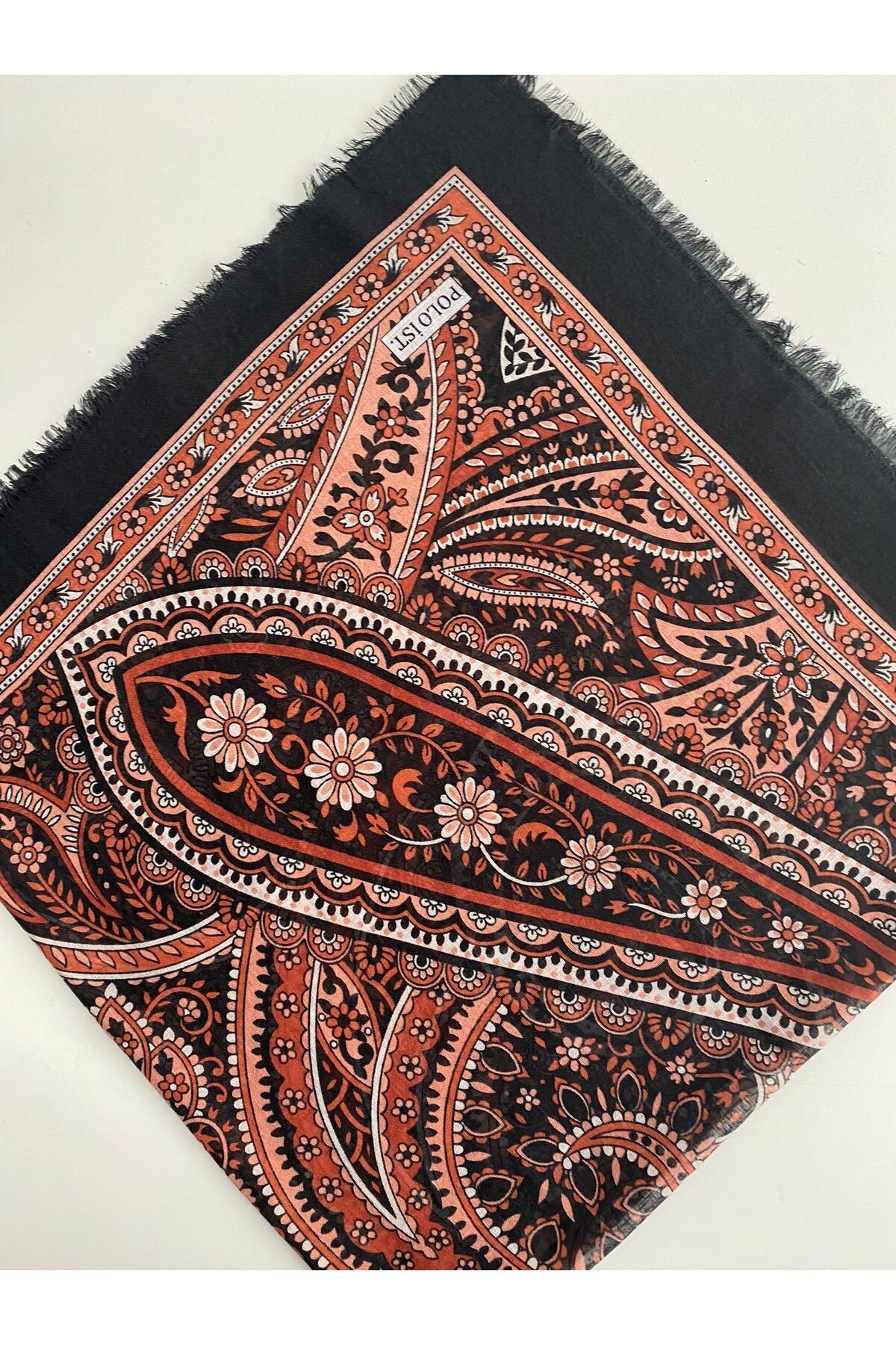 Otantik Desen Tülbent Yazma - siyah&kiremit