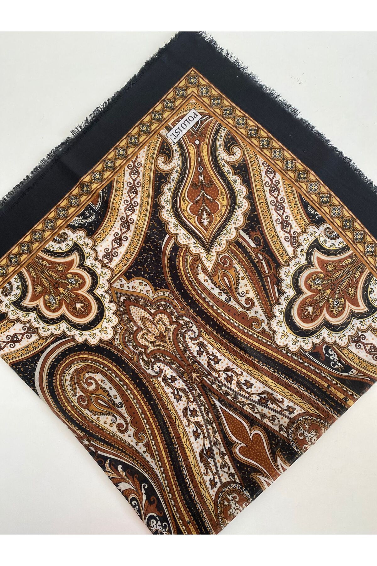 Çekme Sultaniye Desen Tülbent Yazma - siyah&hardal
