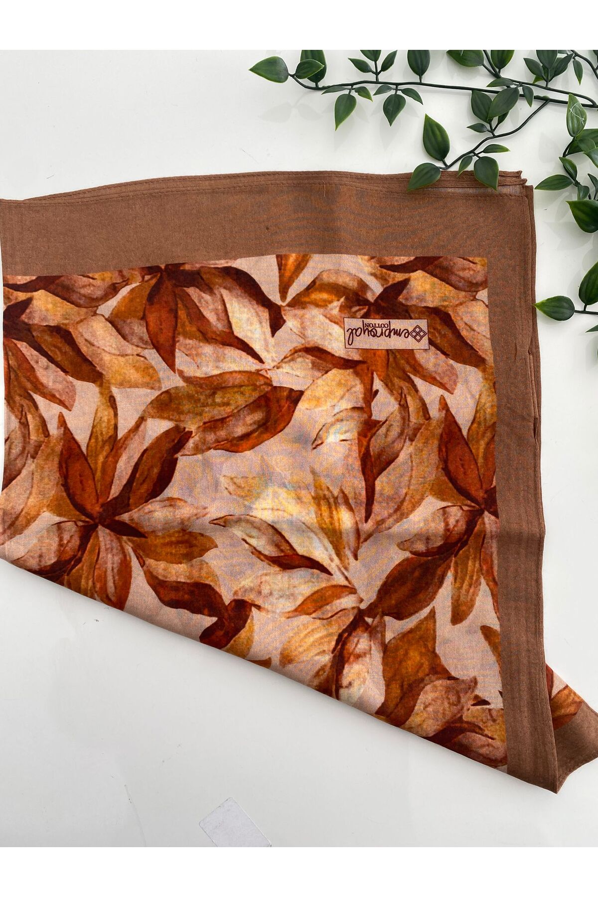 Güz Desen Organik Pamuk Şal - kahve