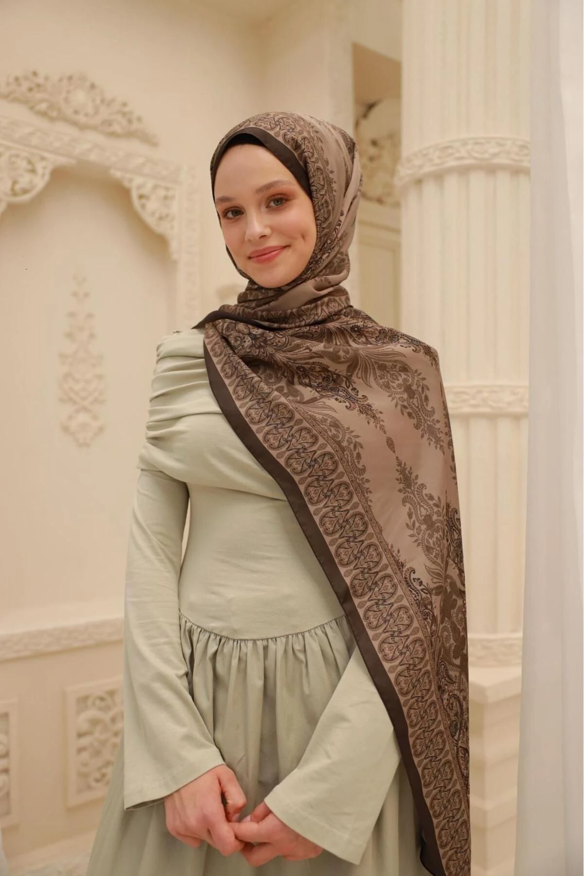 Etnik Desen Velina Şal - kahve