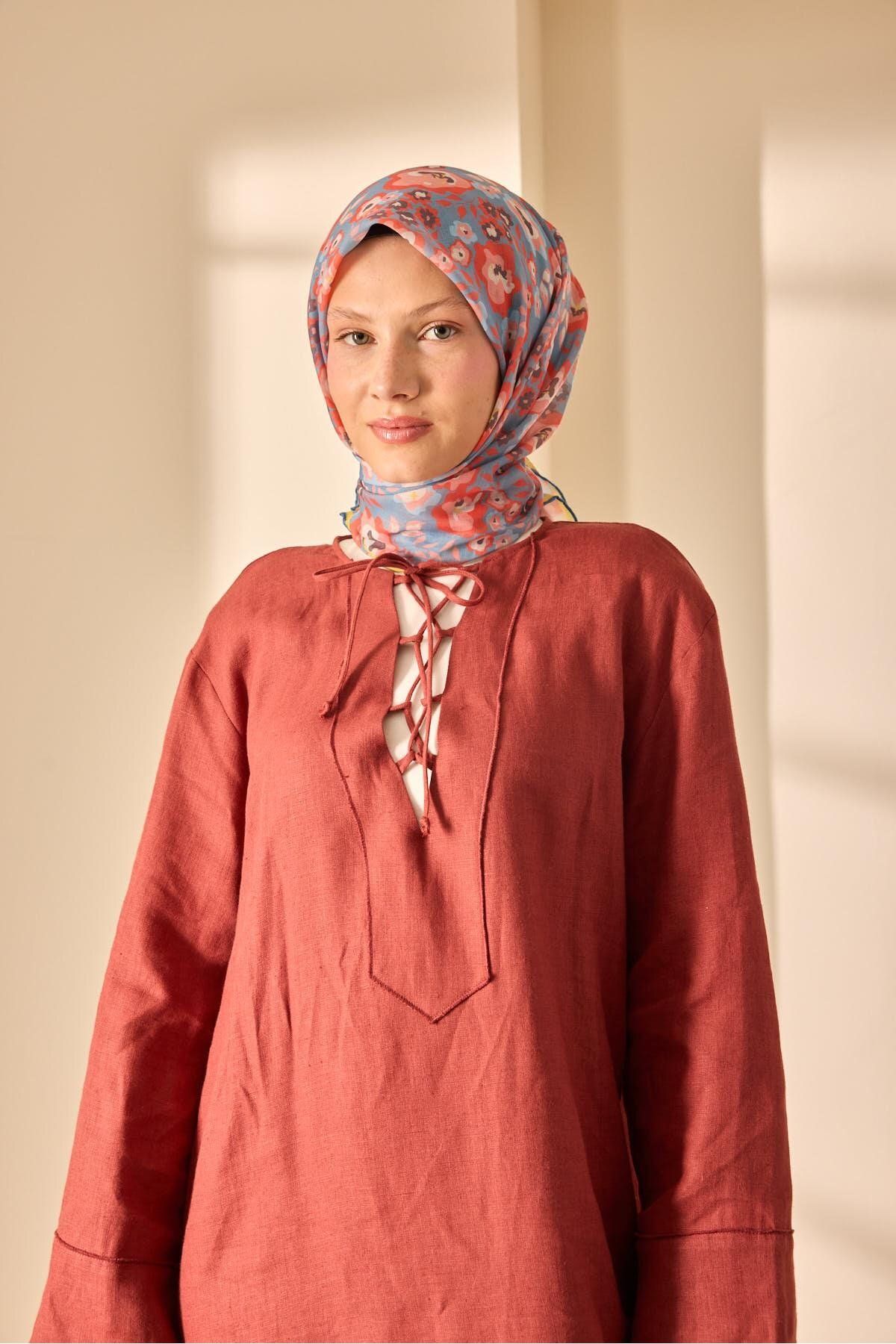 Mine Desen Soft Pamuk Eşarp - soluk mavi