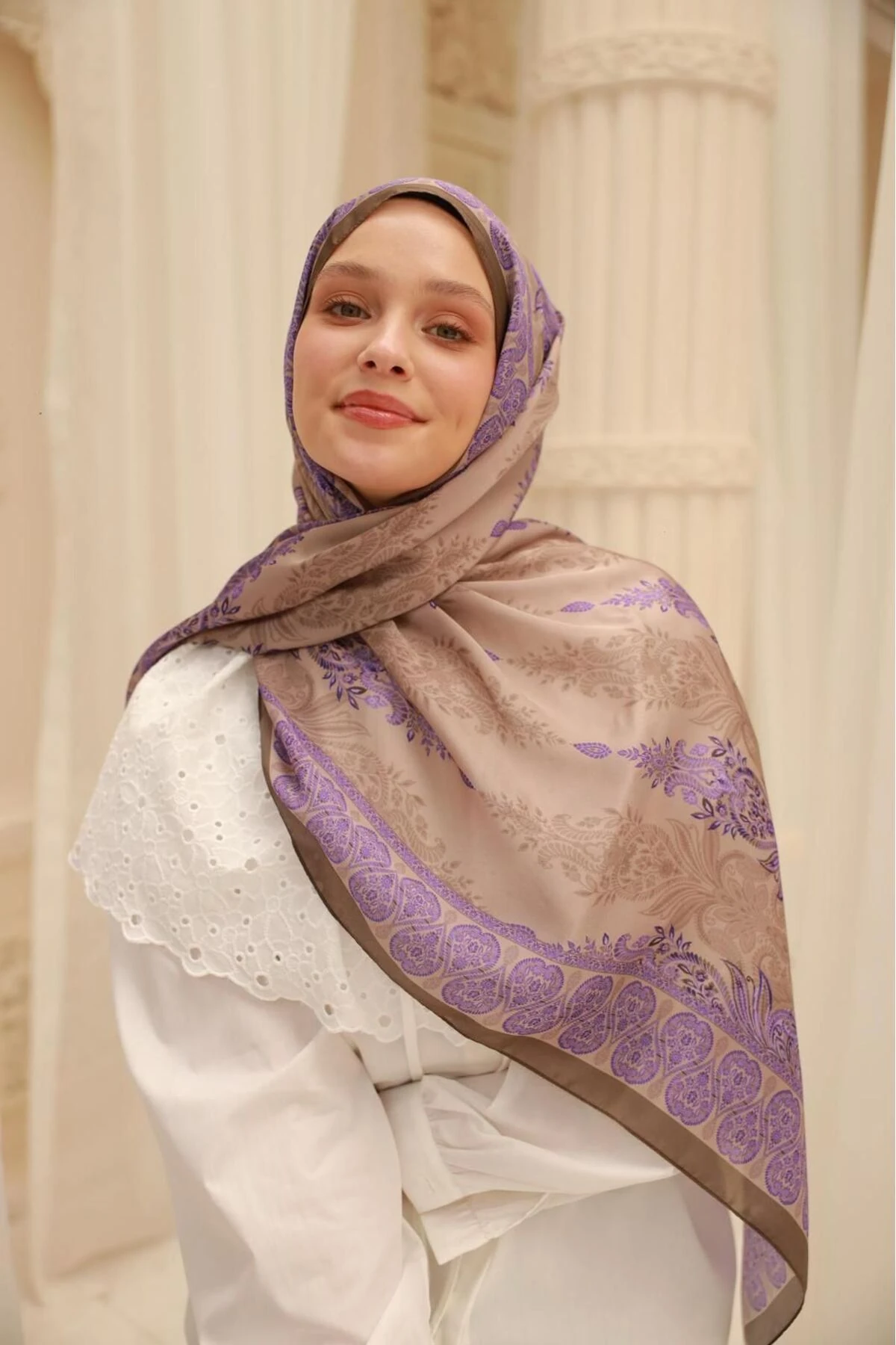 Etnik Desen Velina Şal - kahve&mor