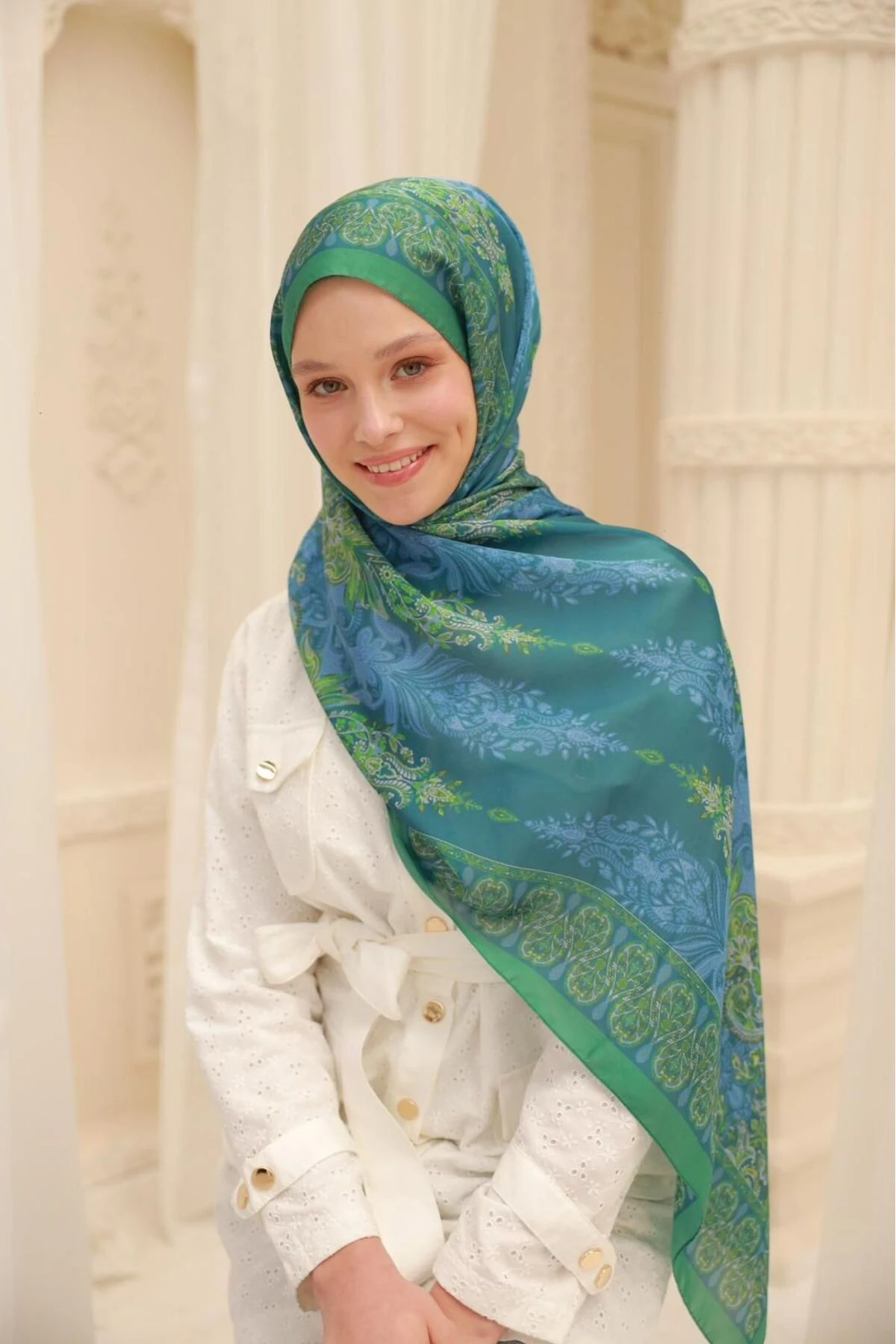 Etnik Desen Velina Şal - petrol