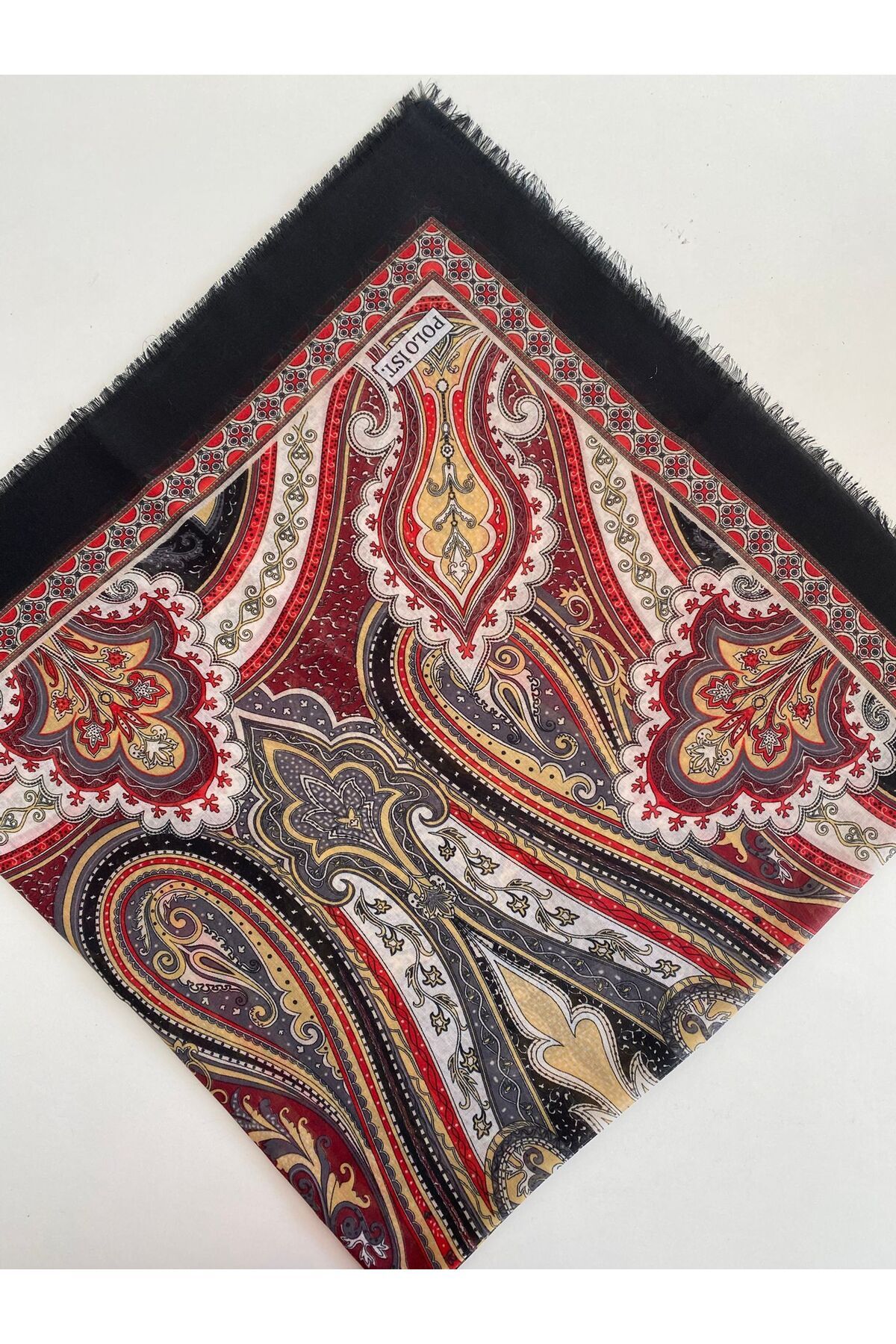 Çekme Sultaniye Desen Tülbent Yazma - siyah&kırmızı