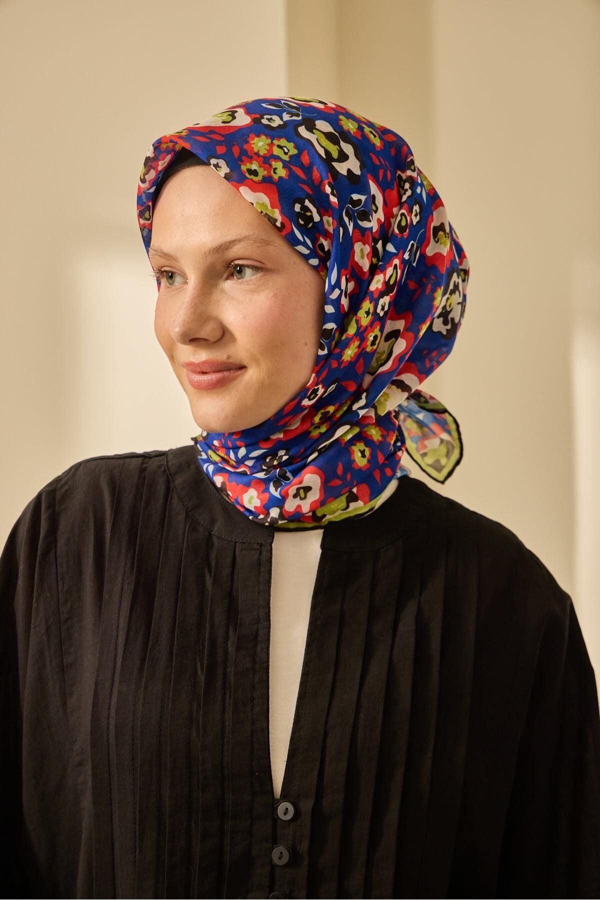 Mine Desen Soft Pamuk Eşarp - morcivert