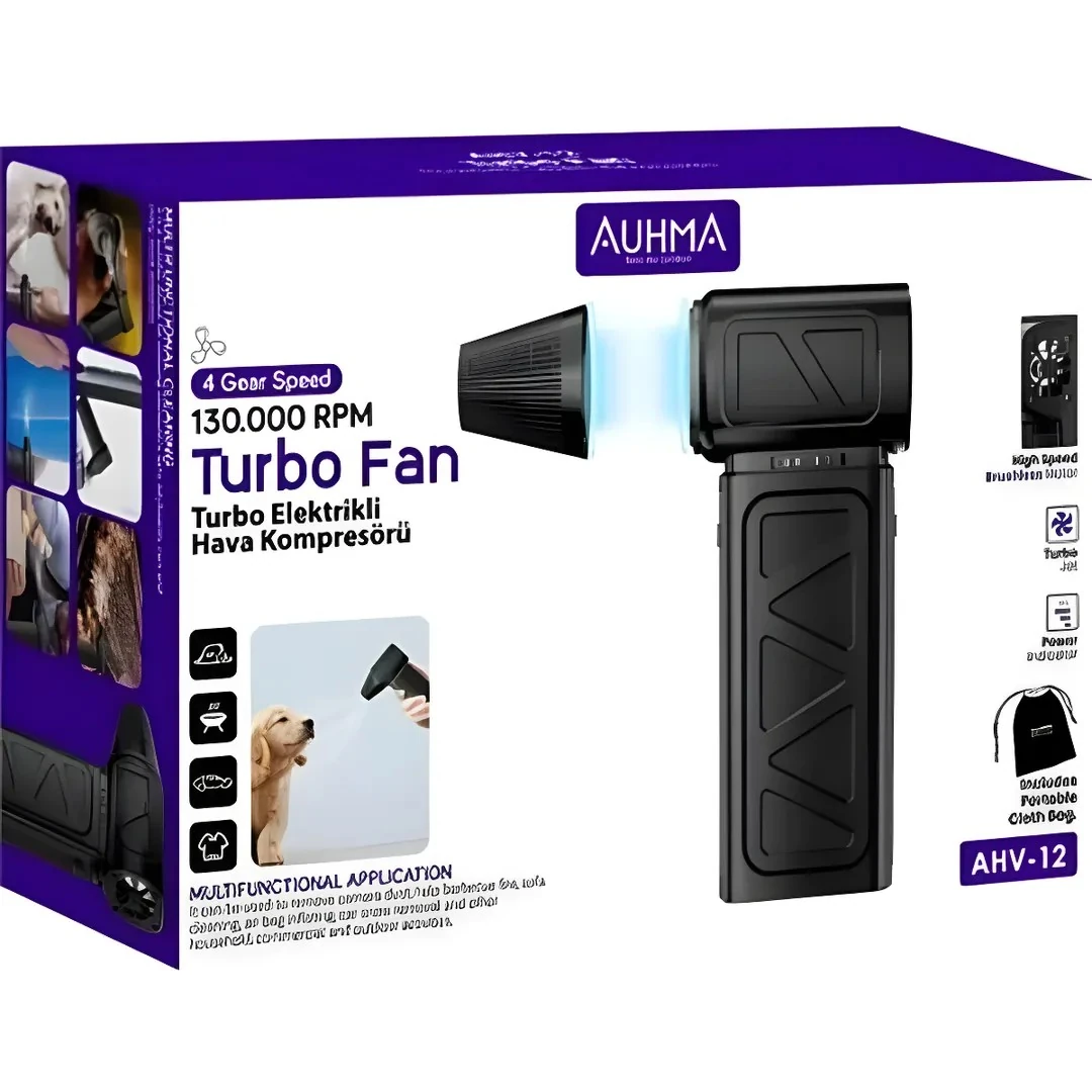 Auhma AHV-12 Turbo Jet Fan 130.000 RPM Fırçasız Motorlu Elektrikli Hava Kompresörü – 4 Vitesli, Taşınabilir Çantalı
