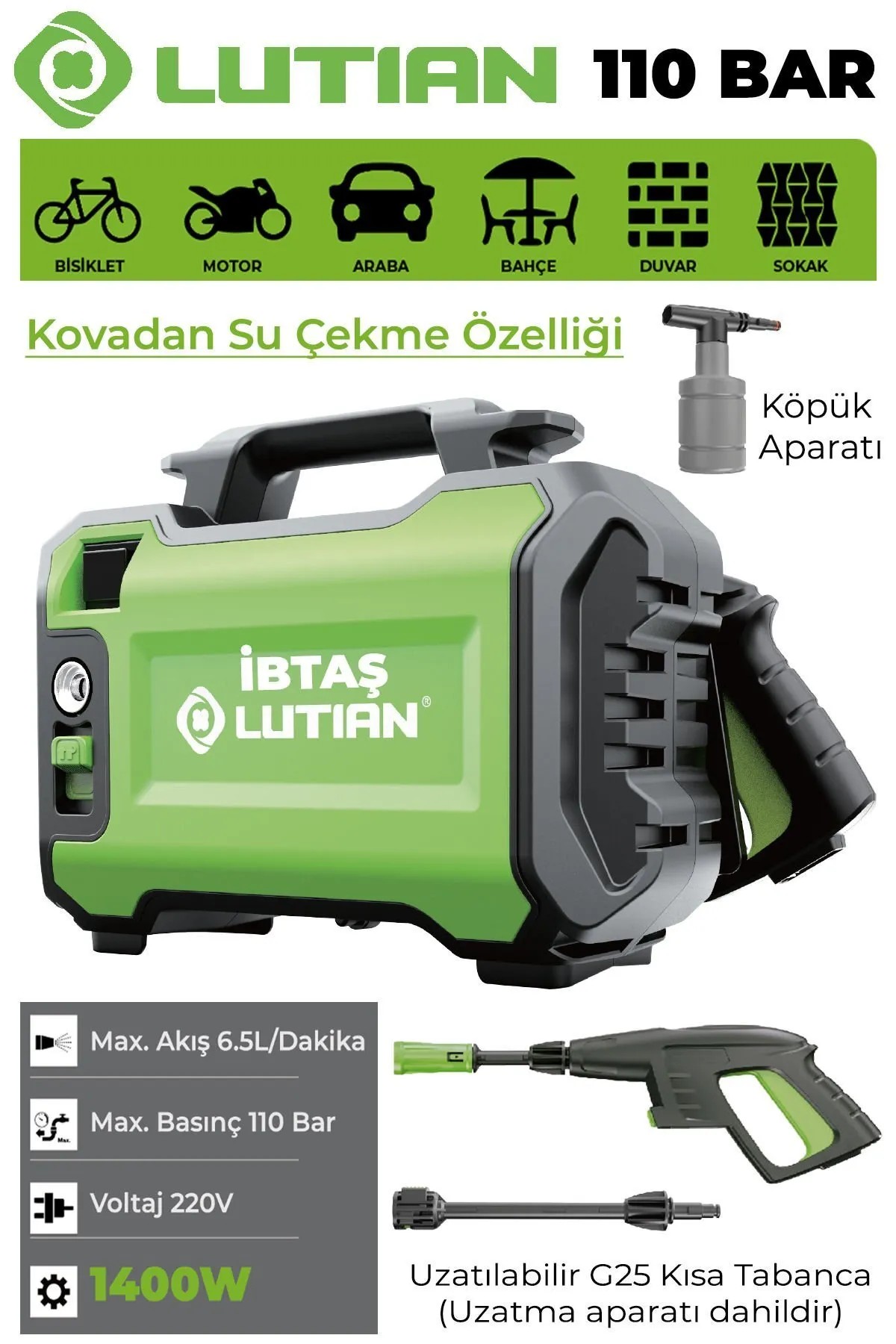 Lutian LT2161 1400 W 110 Bar Basınçlı Yıkama Makinesi