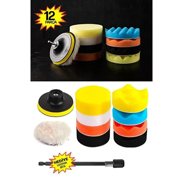 Rvz 12 Parça 115 Mm Pasta Cila Polisaj Süngeri Matkaba Uyumlu Fırça Seti Parlatma Kit