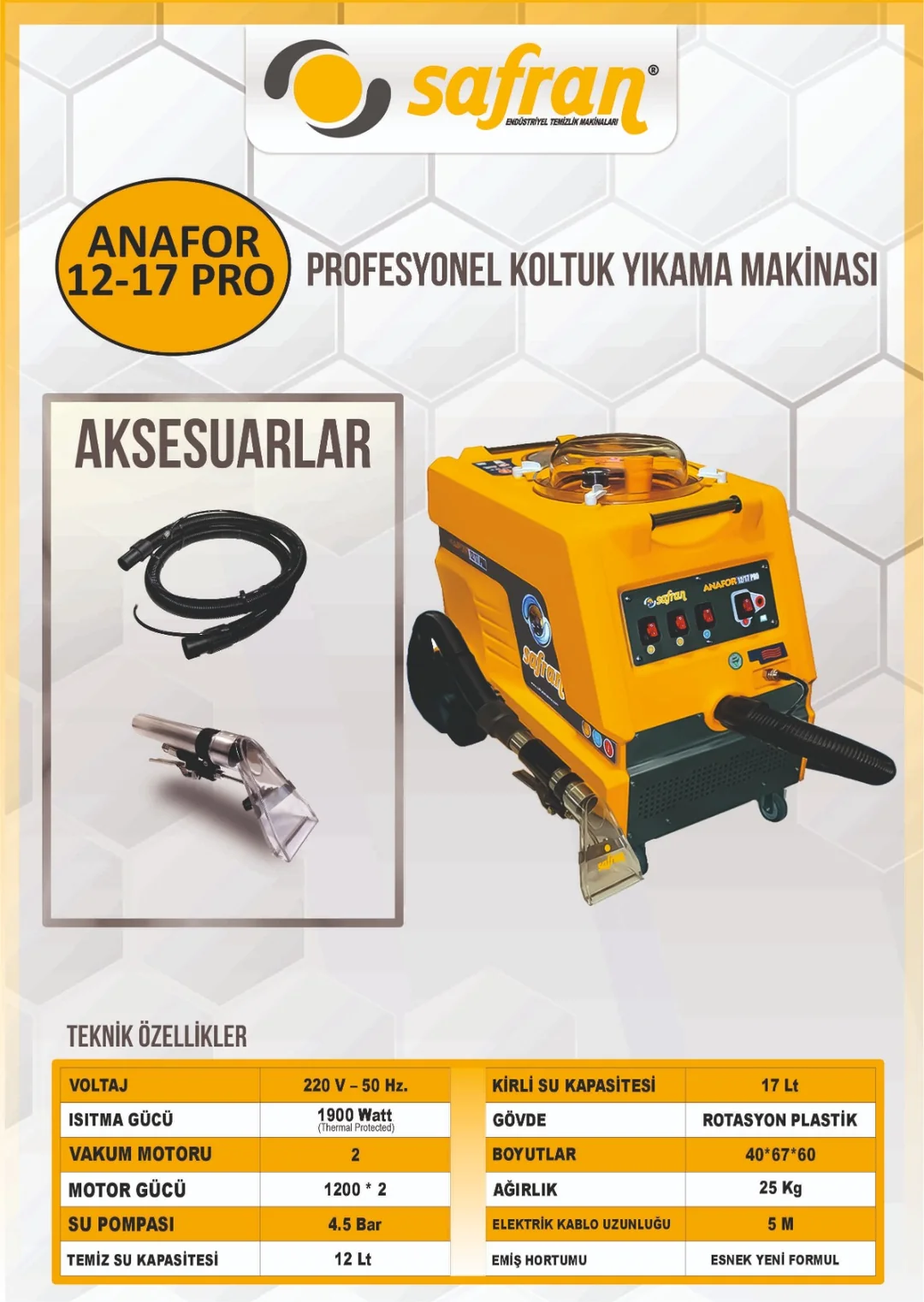 Safran Anafor 12/17 PRO Halı ve Koltuk Yıkama Makinası