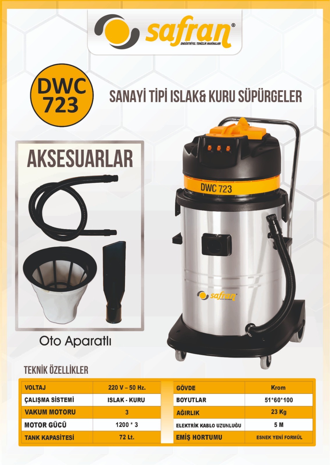 Safran DWC 723 Sanayi Tipi Üç Motorlu Süpürge Makinası 