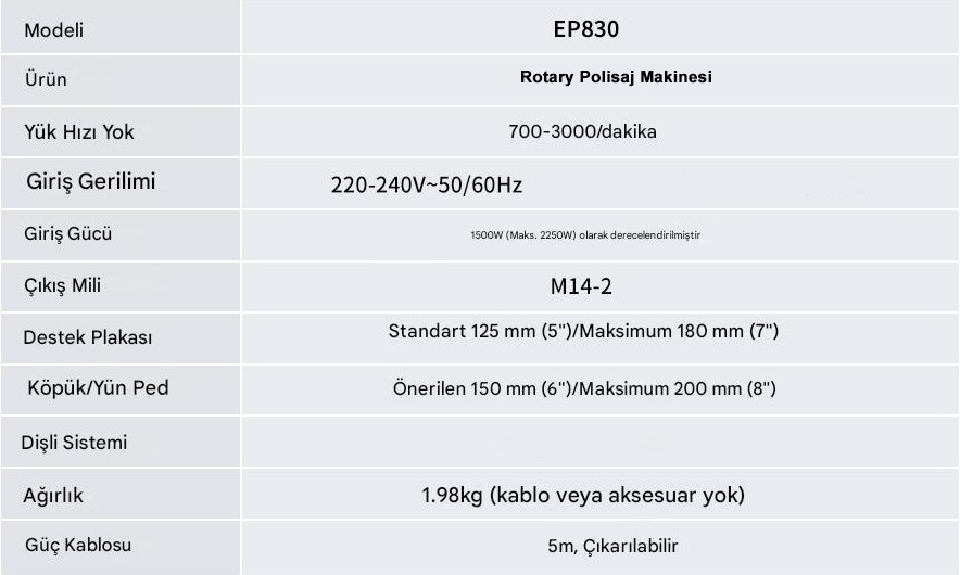 Shine Mate EP830 Kömürsüz Rotary Polisaj Makinesi