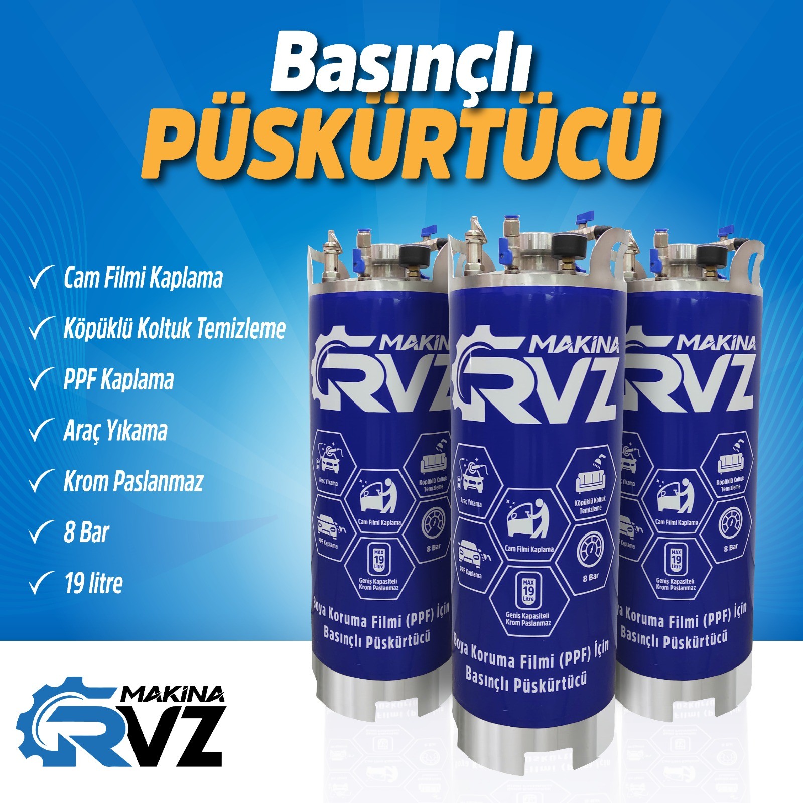 Rvz Krom Basınçlı Püskürtücü 19 Lt.