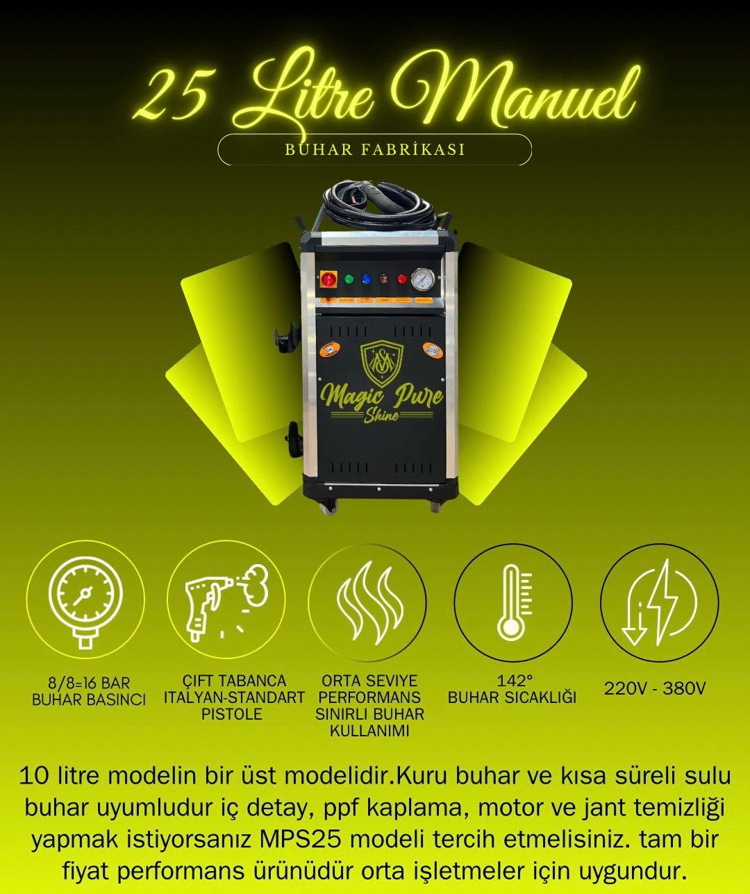 Rvz 25 Lt Kapasiteli Yeni Nesil Profesyonel Buhar Makinesi