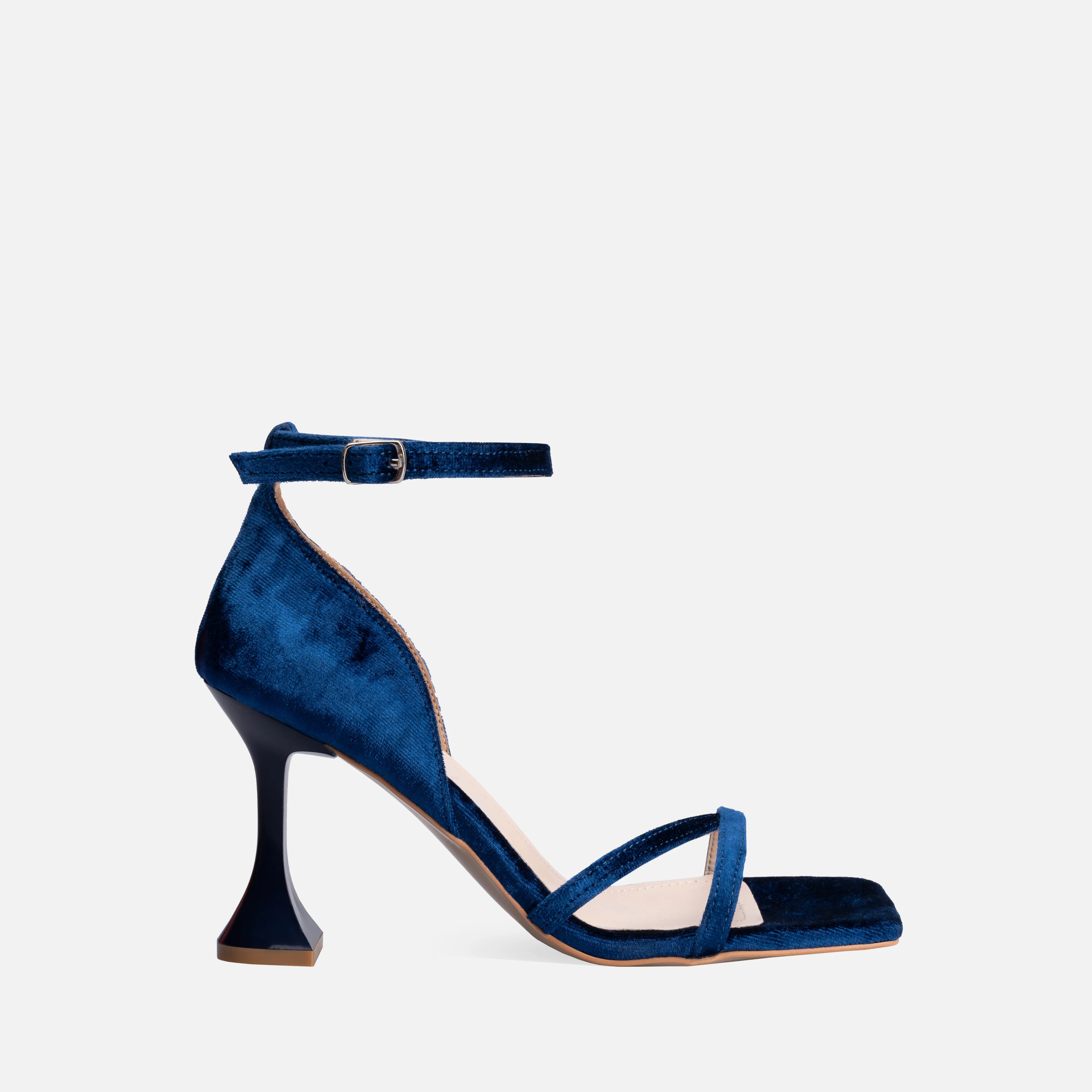 Kadife İnce Yüksek Topuklu Ayakkabı - Mavi