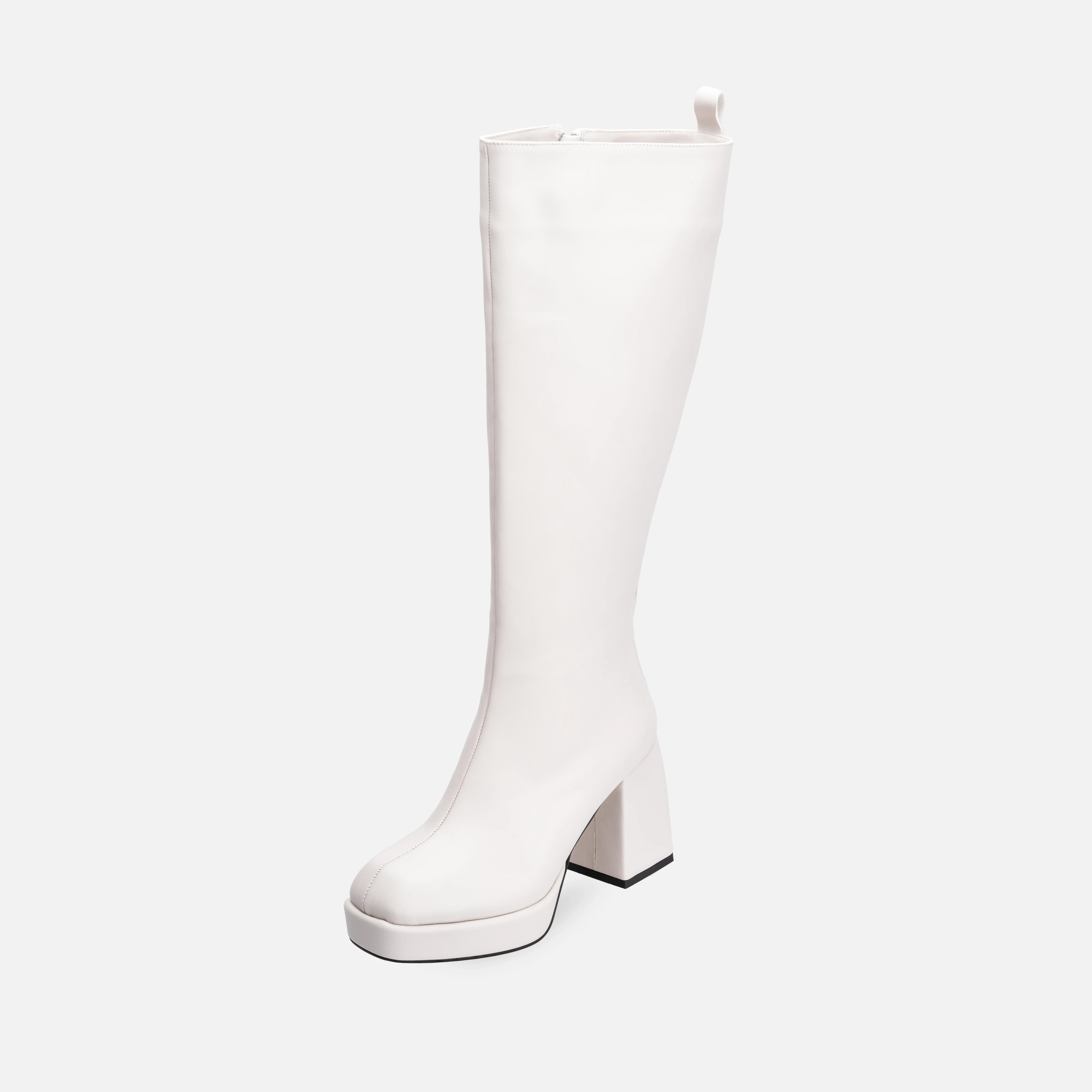 Natalie Platform Heeled Knee Boots Off White