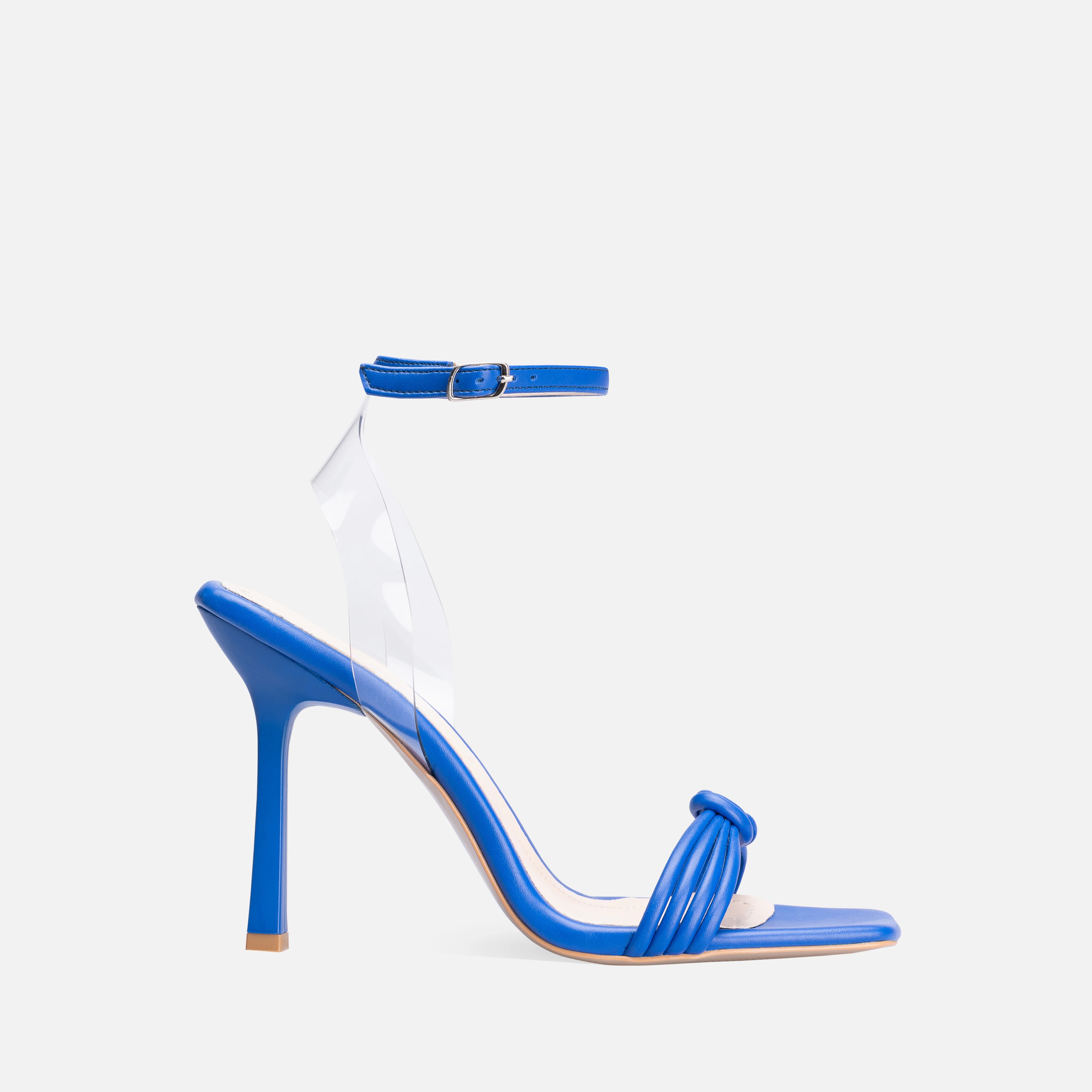 PVC and Faux Leather Thin High-Heeled Shoes - Blue