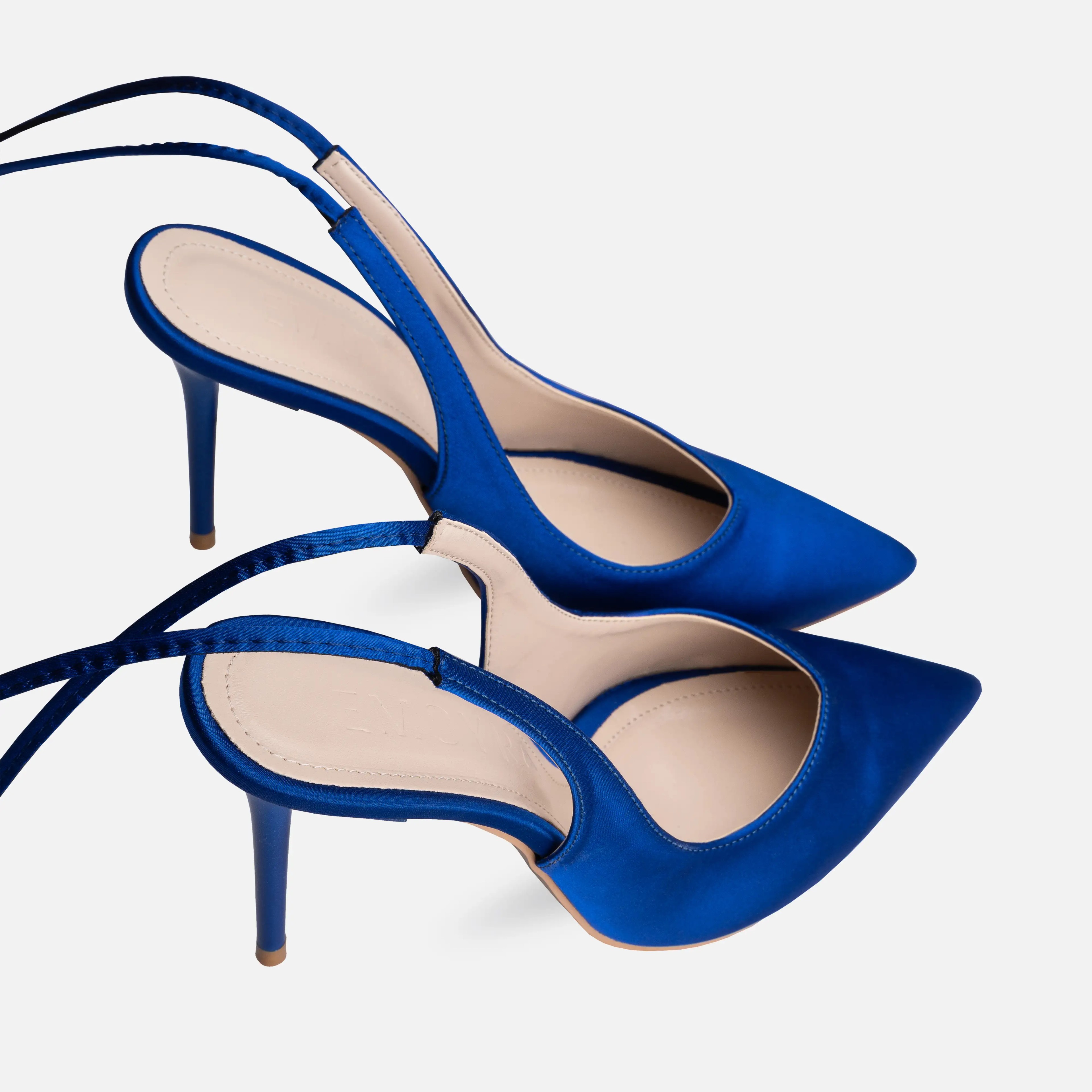 Satin Lace-up Thin High-Heeled Pumps - Blue