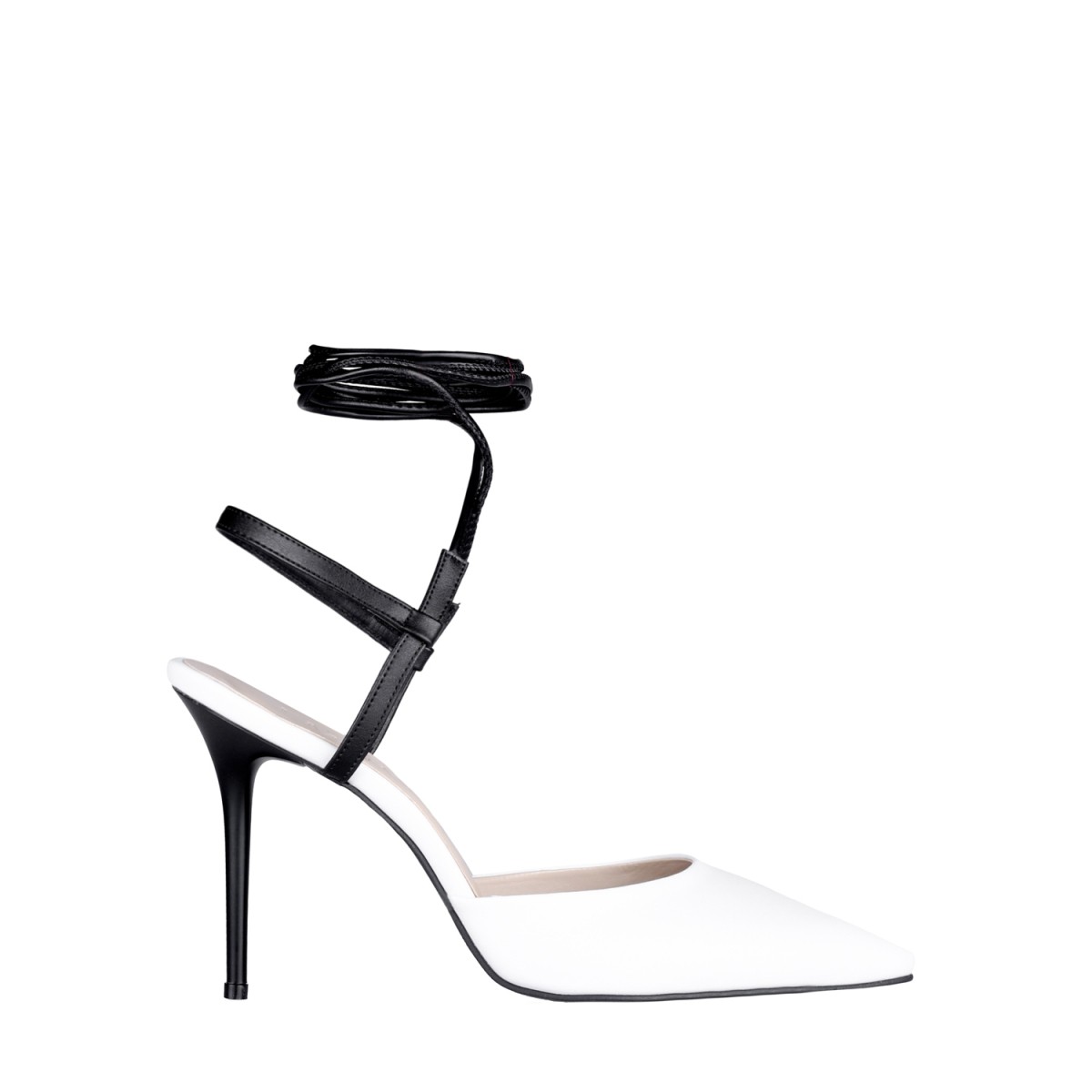 Victoria Siyah İnce Yüksek Topuklu Ayakkabı Stiletto Beyaz
