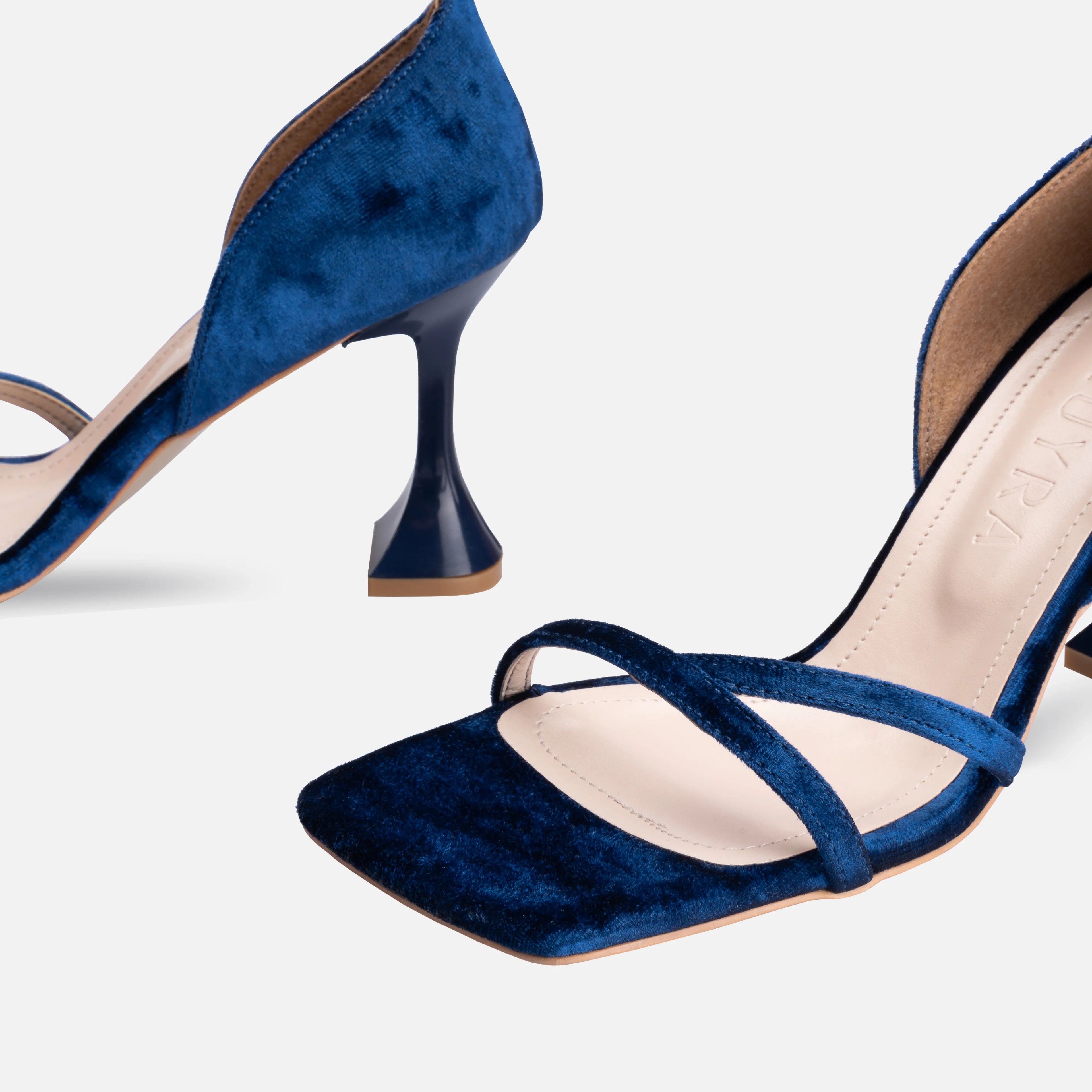 Velvet Thin High-Heeled Shoes - Blue