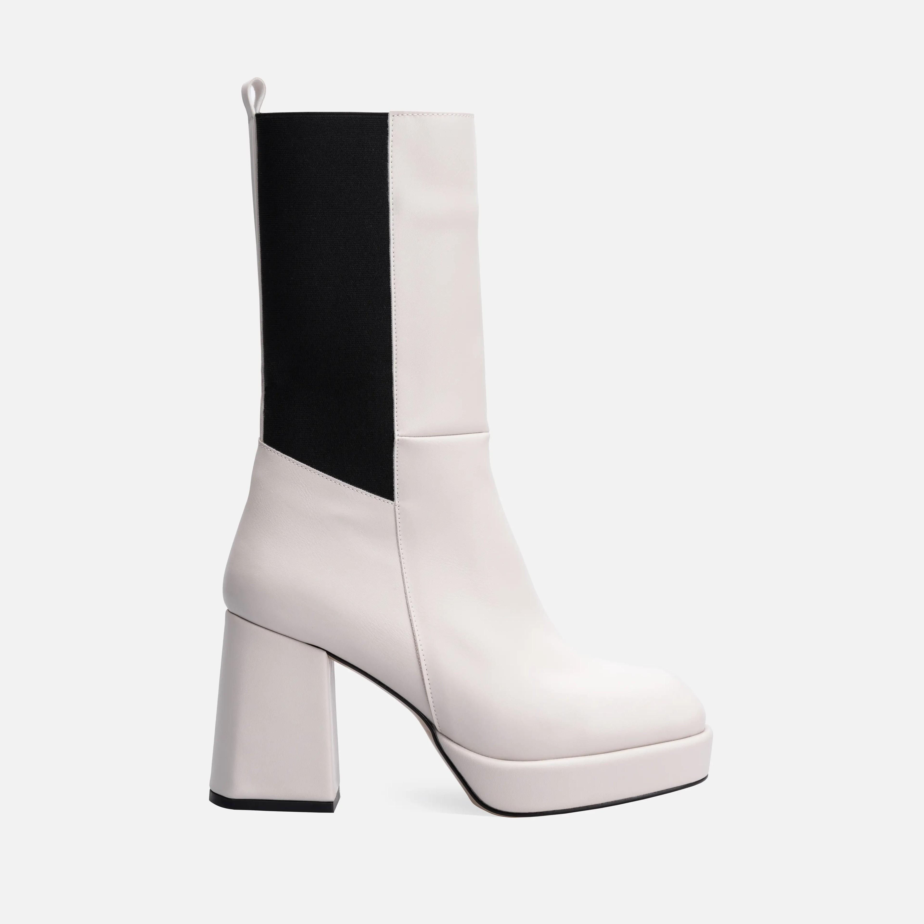 Veronica Elastic Detailed Platform Heeled Mid Boots Off White