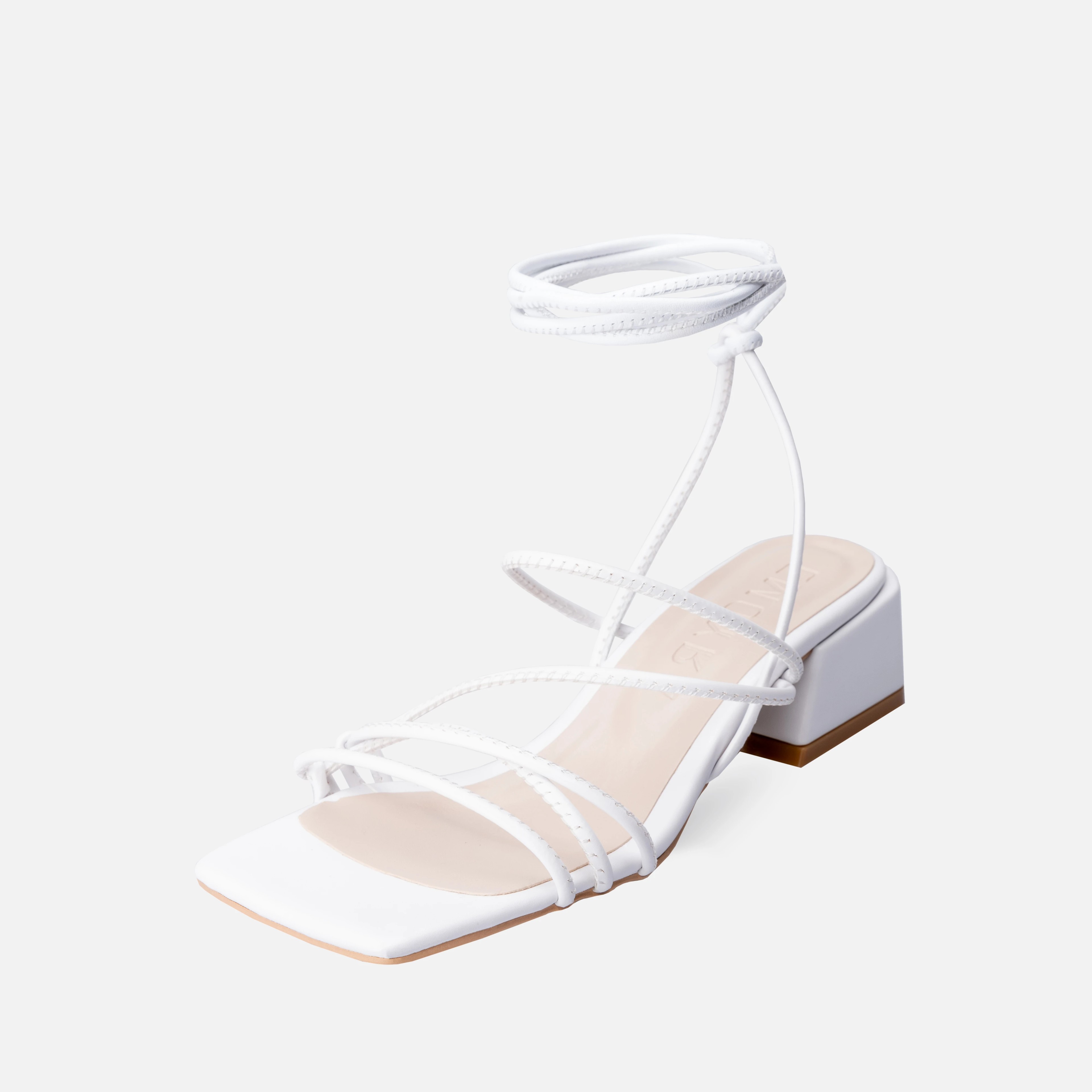 Lace-up Thick Short Heel Sandals - White