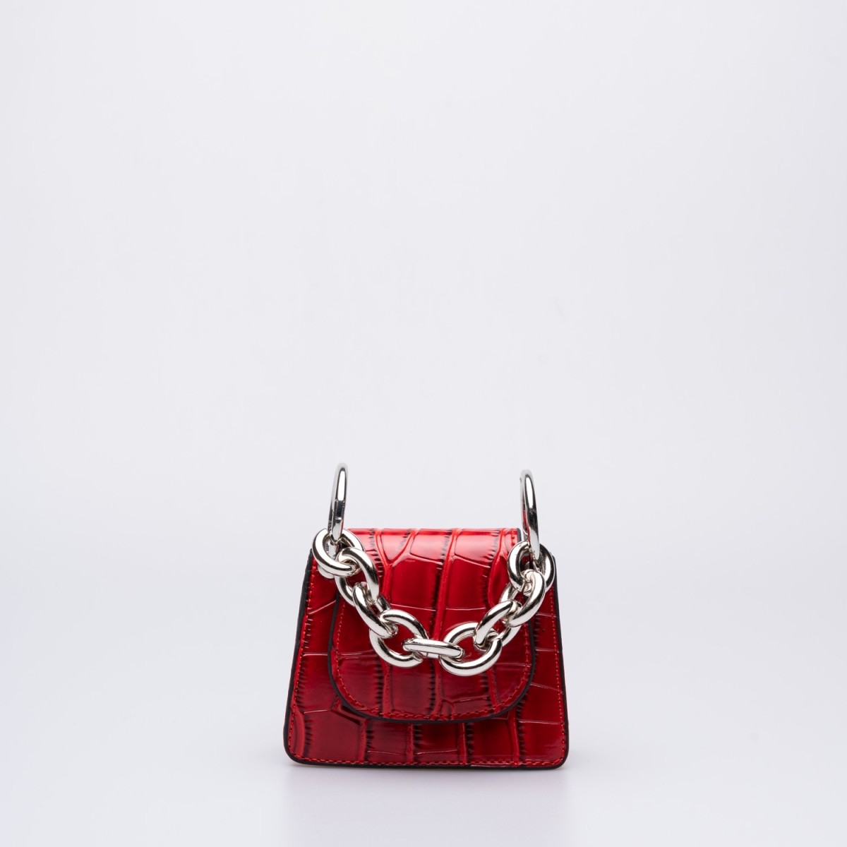 Valerie Baskı Desenli Gümüş Zincir Detaylı Mini Cüzdan Çanta Kırmızı