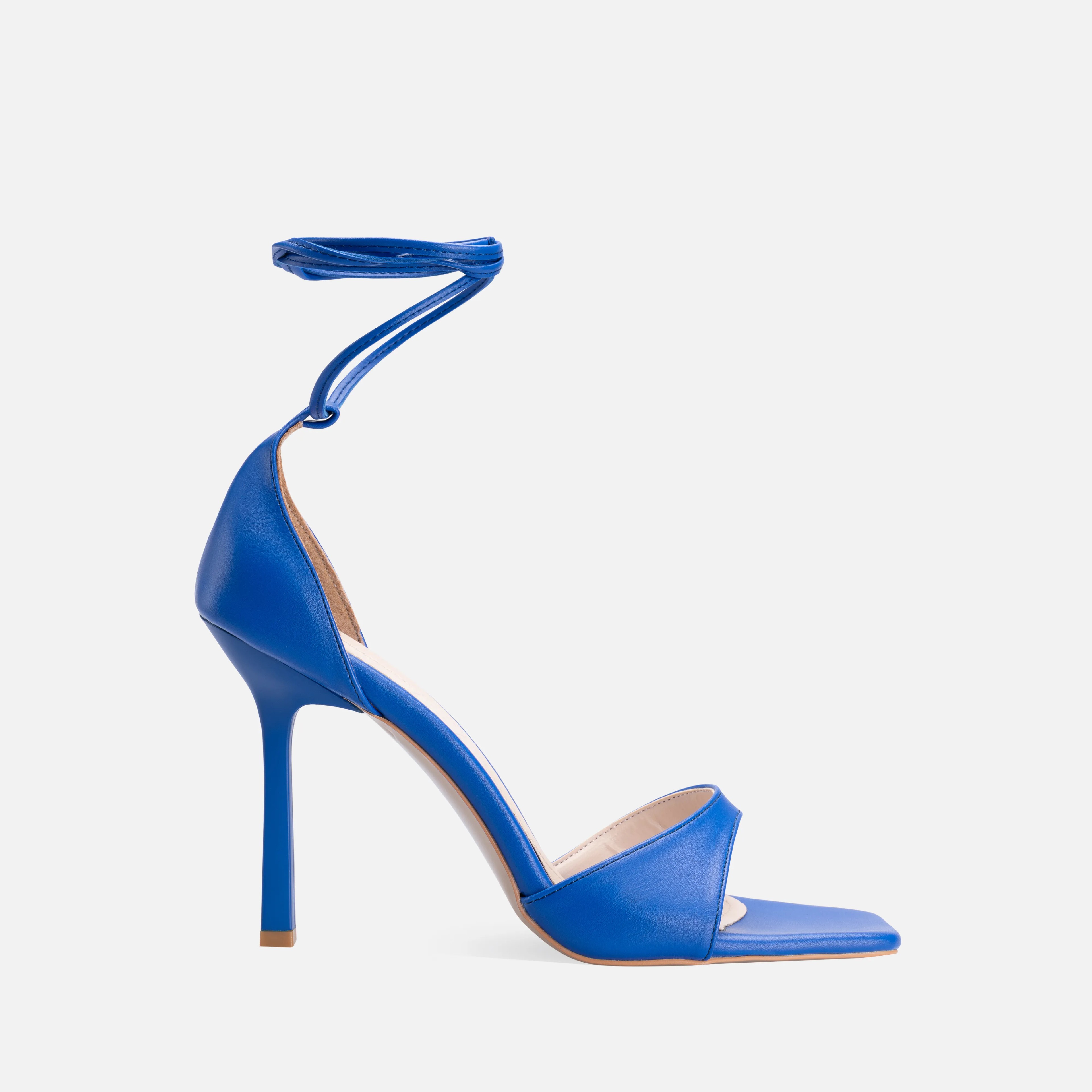 Bağcıklı İnce Yüksek Topuklu Ayakkabı - Mavi