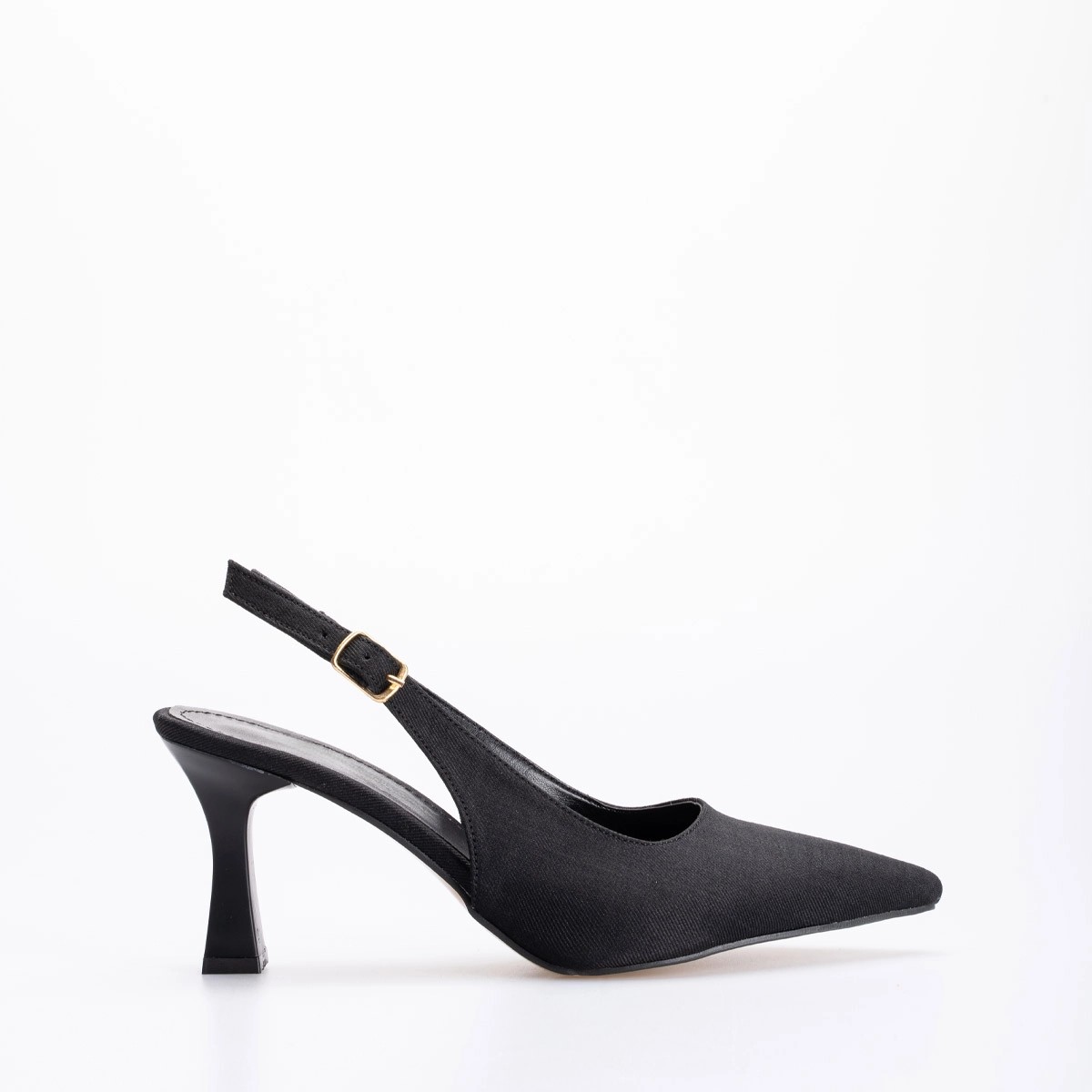 Denim İnce Yüksek Topuklu Stiletto - Siyah