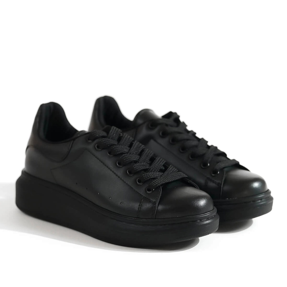 Detaylı Kalın Tabanlı Siyah Sneaker Spor Ayakkabı - Siyah