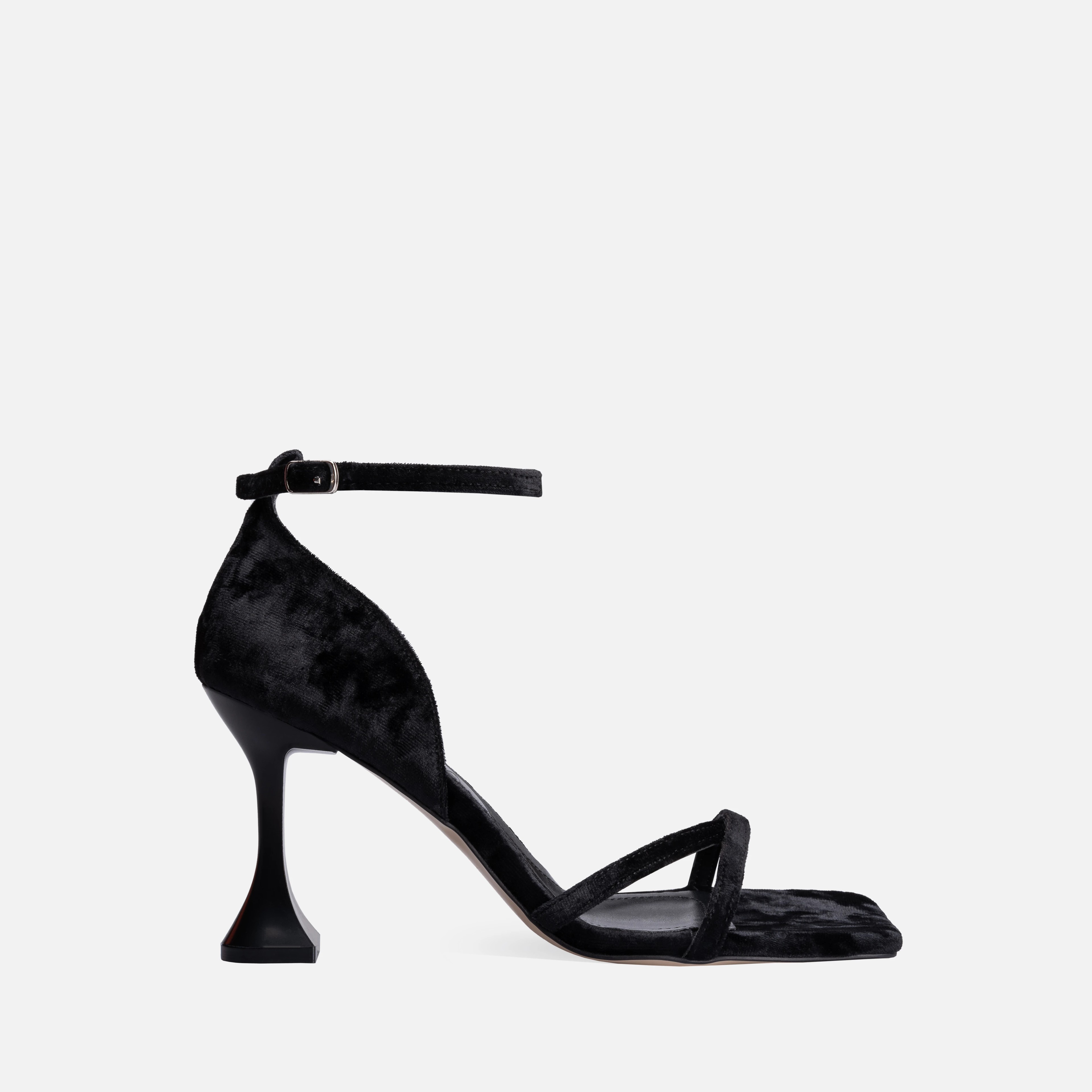 Velvet Thin High-Heeled Shoes - Black