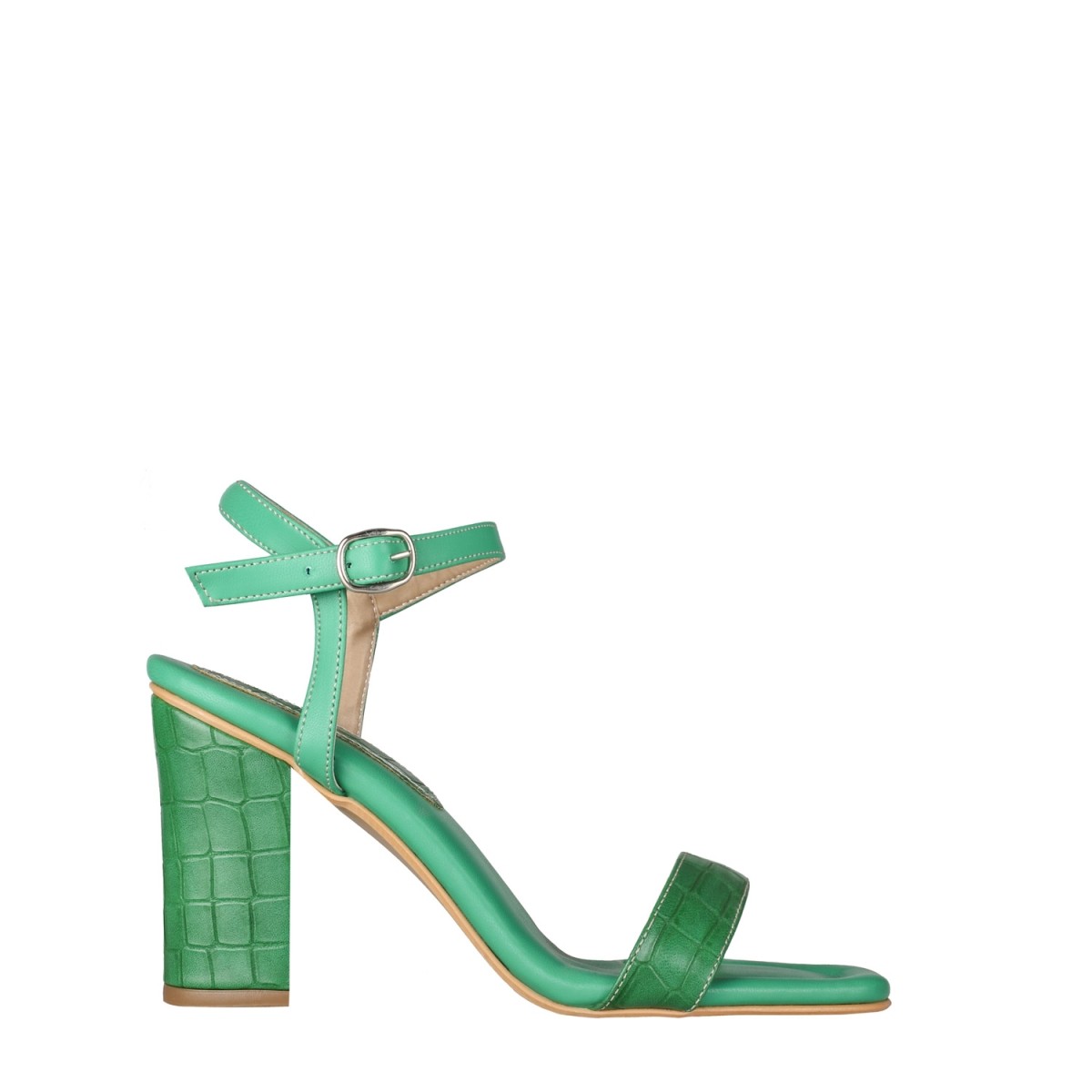Demi Baskı Desenli Kalın Yüksek Topuklu Ayakkabı Yeşil