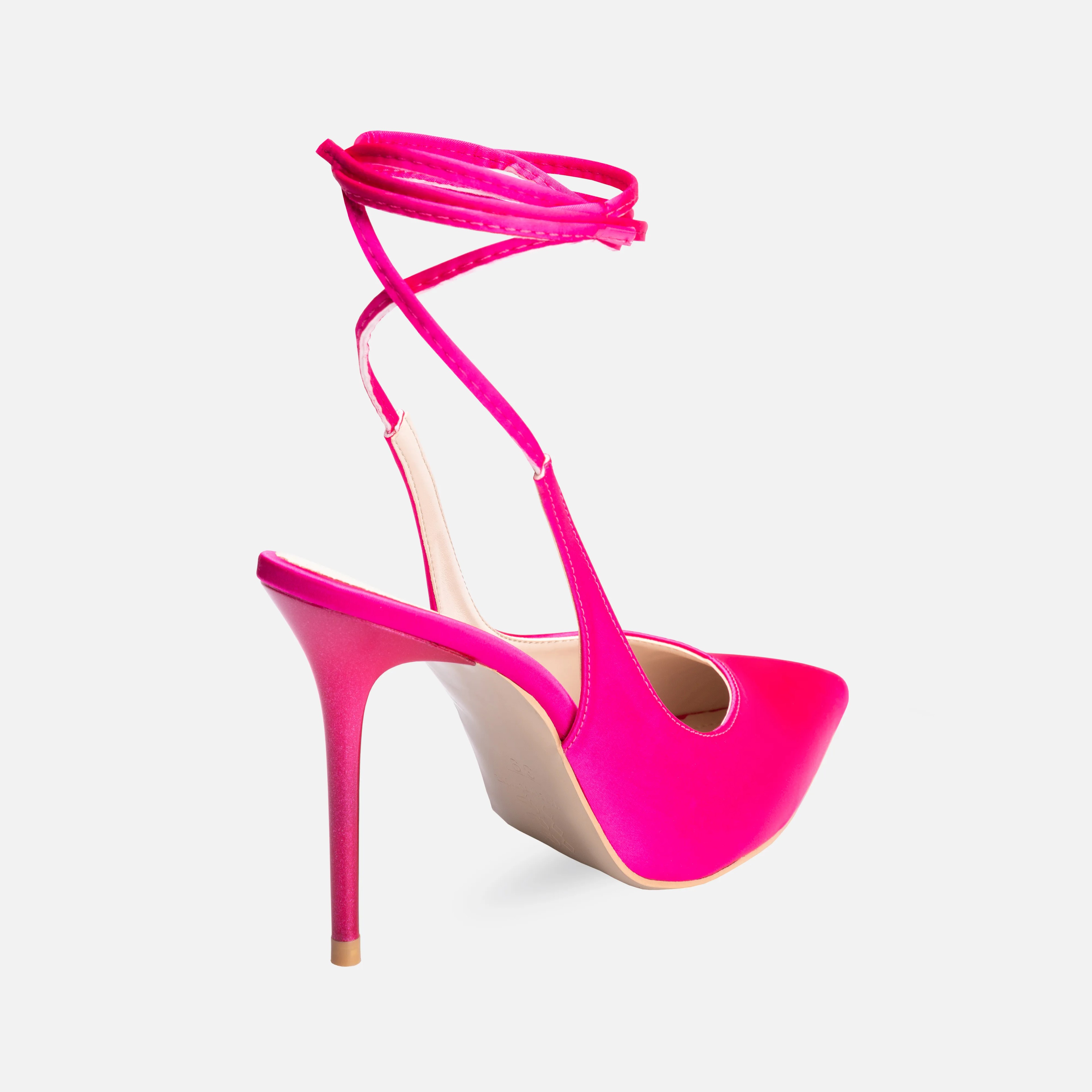 Satin Lace-up Thin High-Heeled Pumps - Fuchsia Color