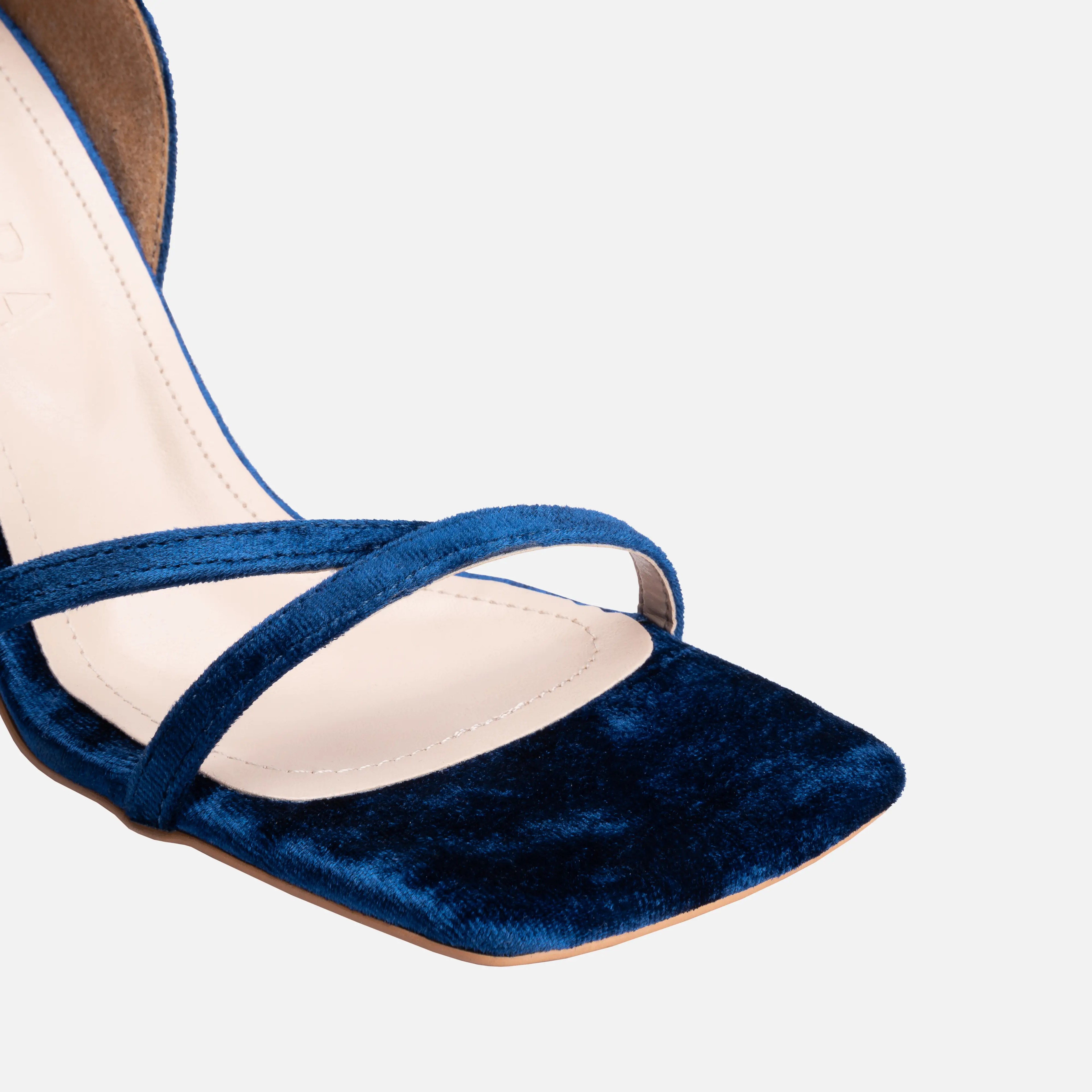 Kadife İnce Yüksek Topuklu Ayakkabı - Mavi