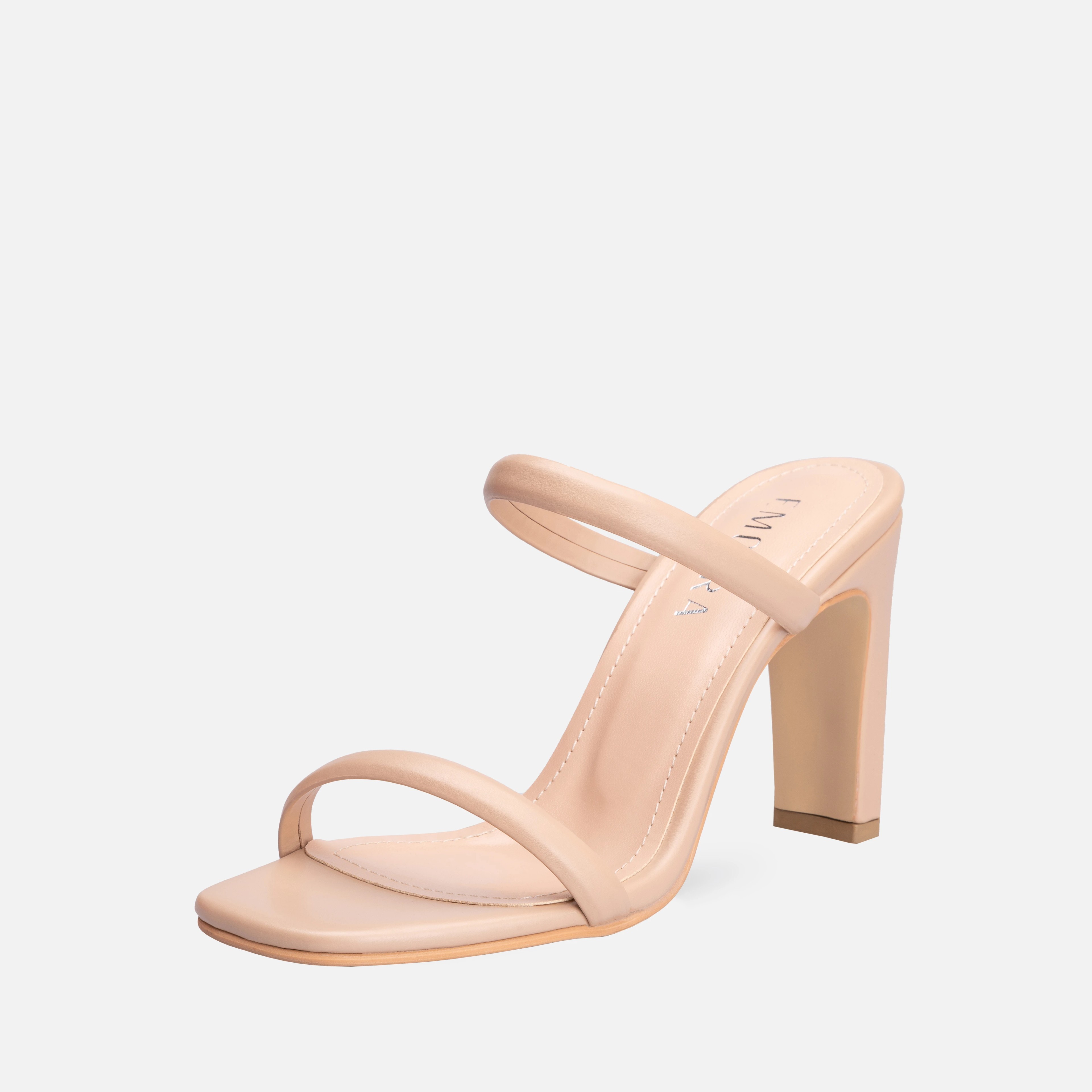 Thick High-Heeled Mules - Neutral