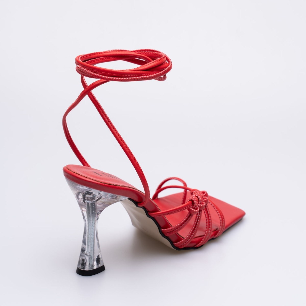 Vera İnce Yüksek Şeffaf Topuklu Ayakkabı Kırmızı