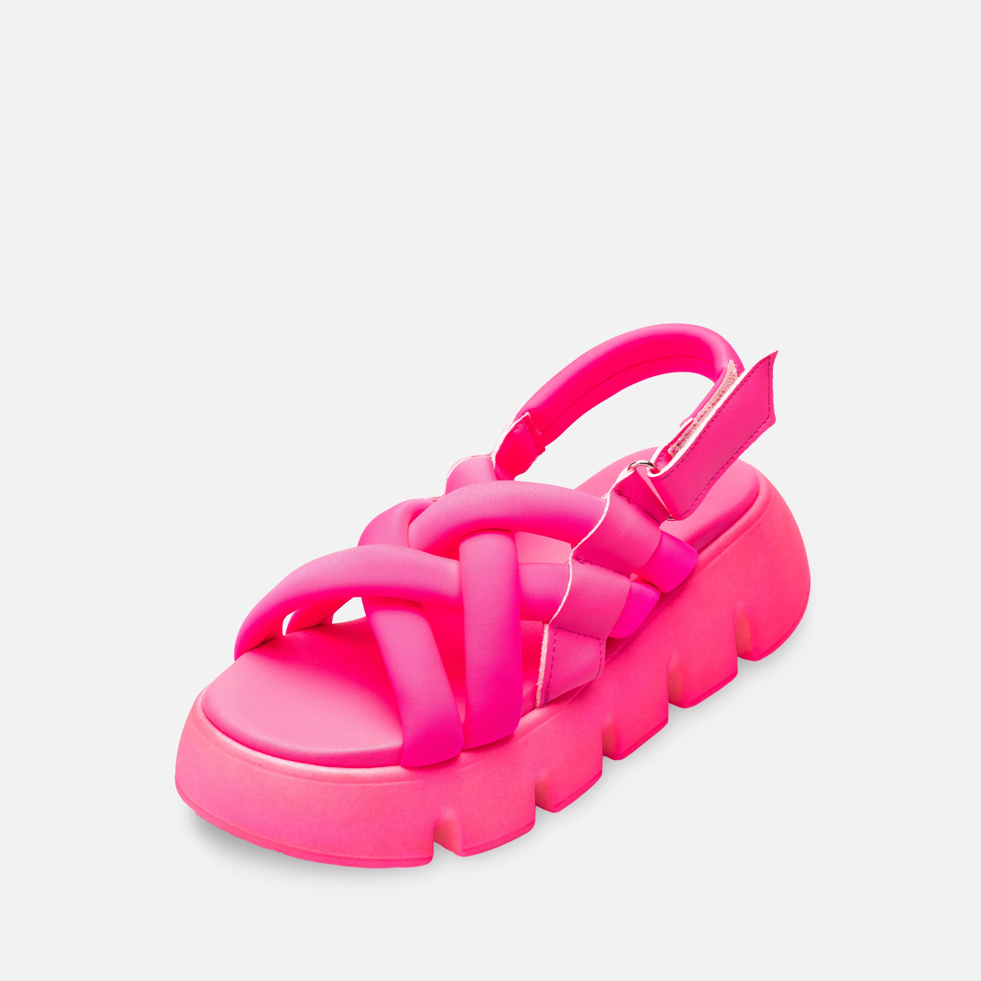 Neon Scuba Fabric Thick Comfortable Sole Sandals - Pink