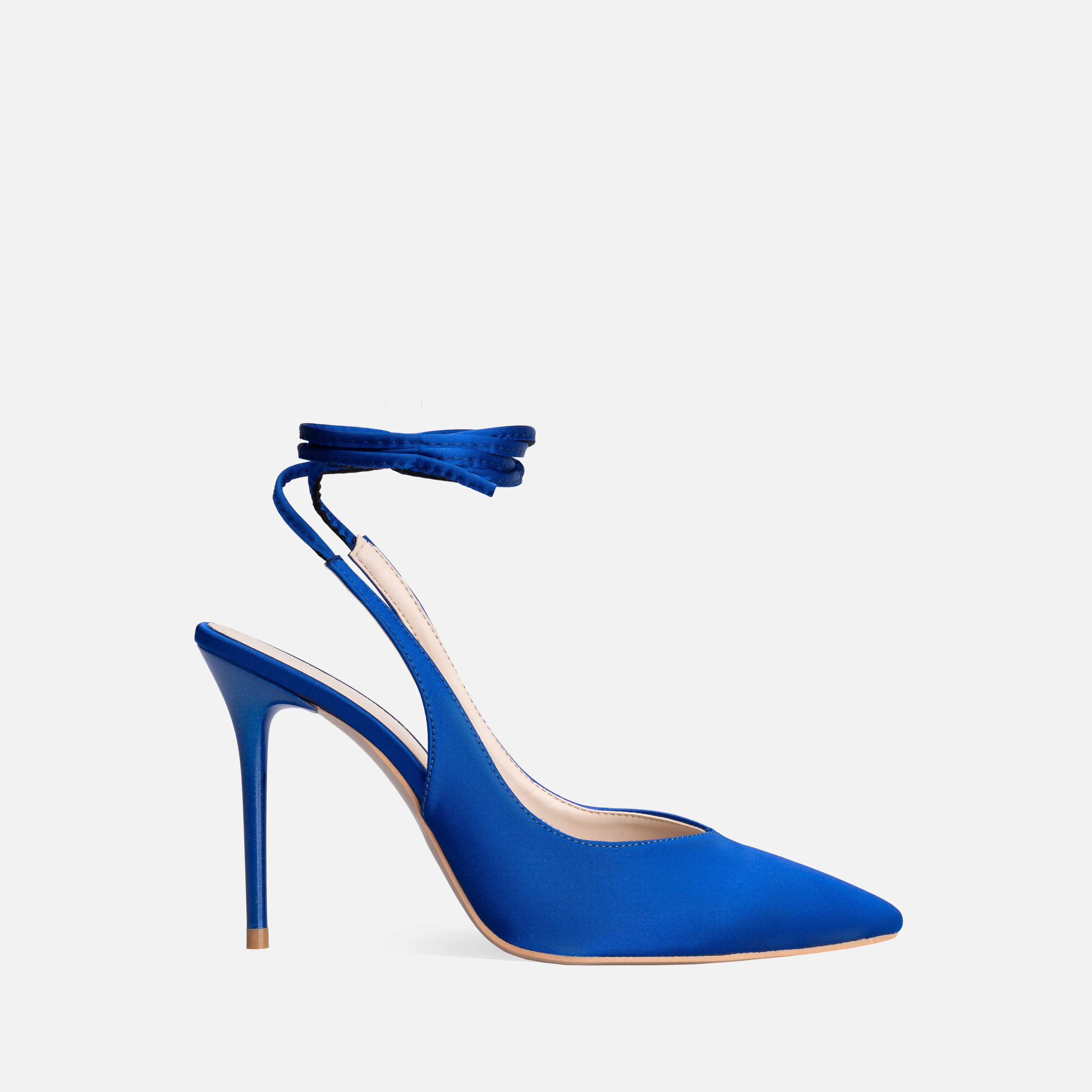 Satin Lace-up Thin High-Heeled Pumps - Blue