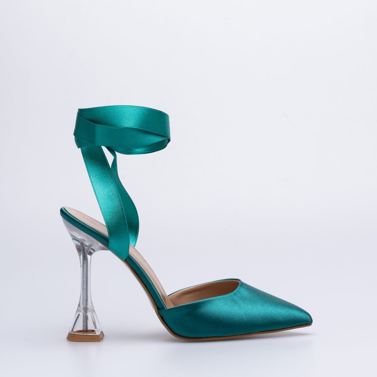 Tanda İnce Yüksek Şeffaf Topuklu Ayakkabı Stiletto Yeşil
