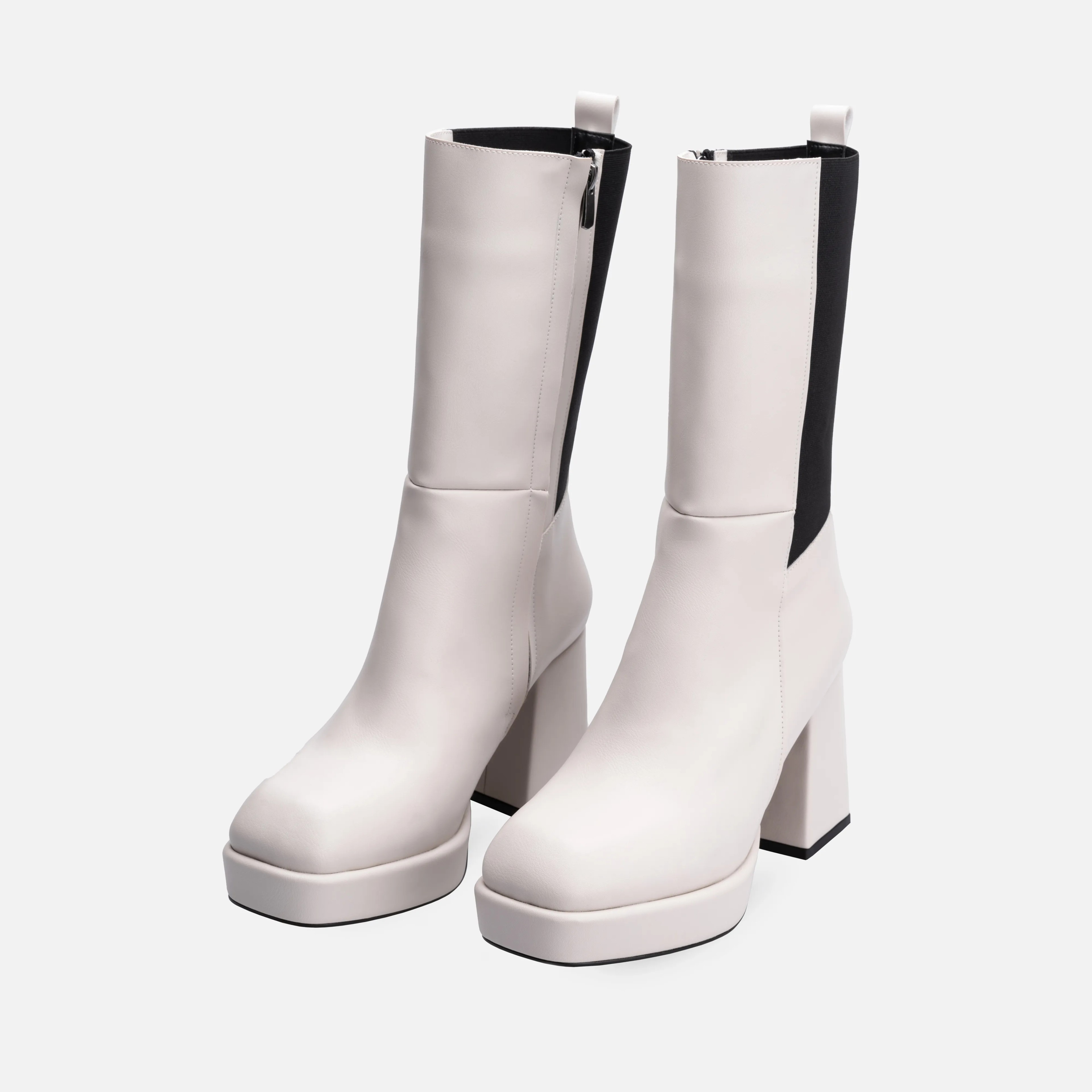 Veronica Lastikli Platform Topuklu Çizme Kırık Beyaz