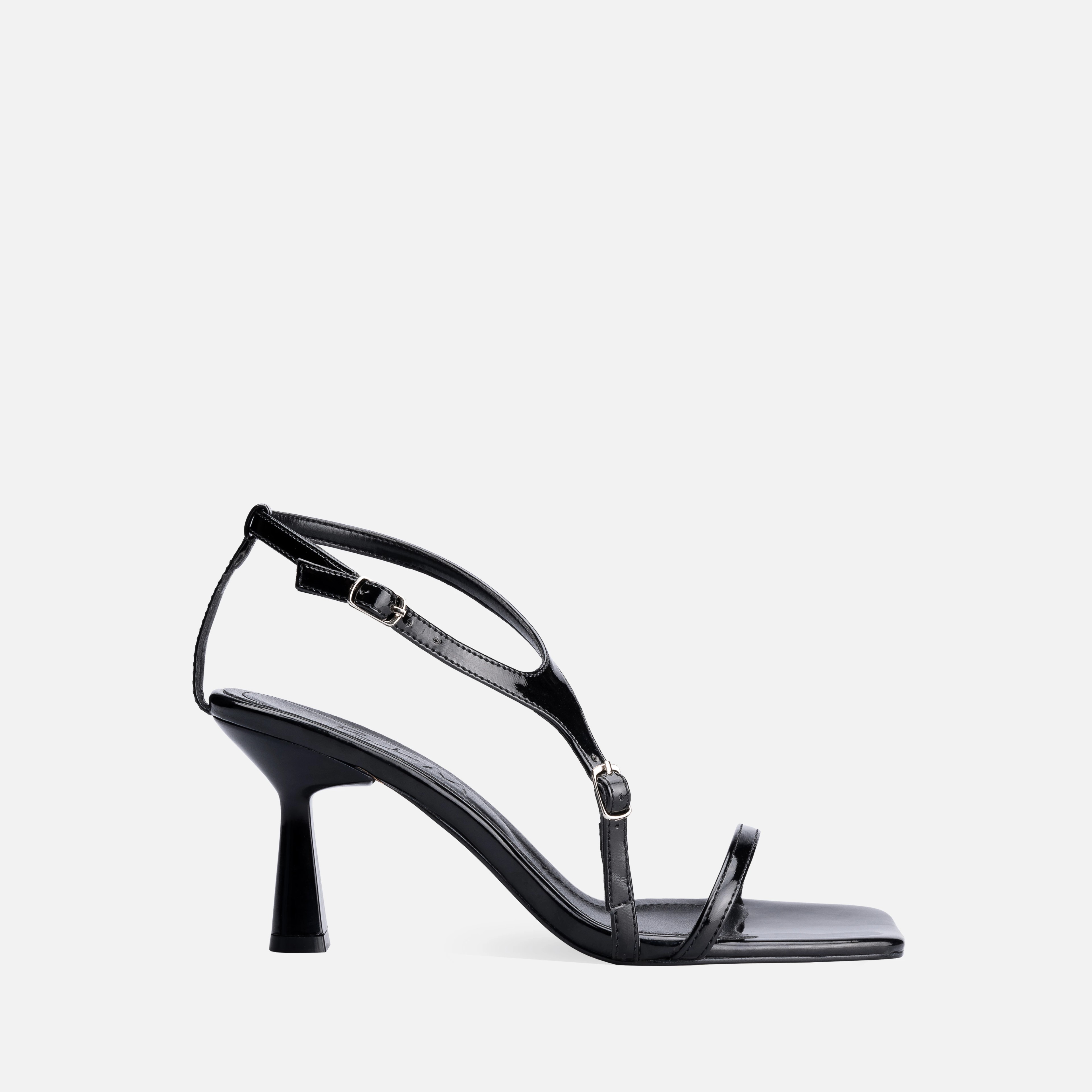 Patent Leather Thin High-Heeled Shoes - Black