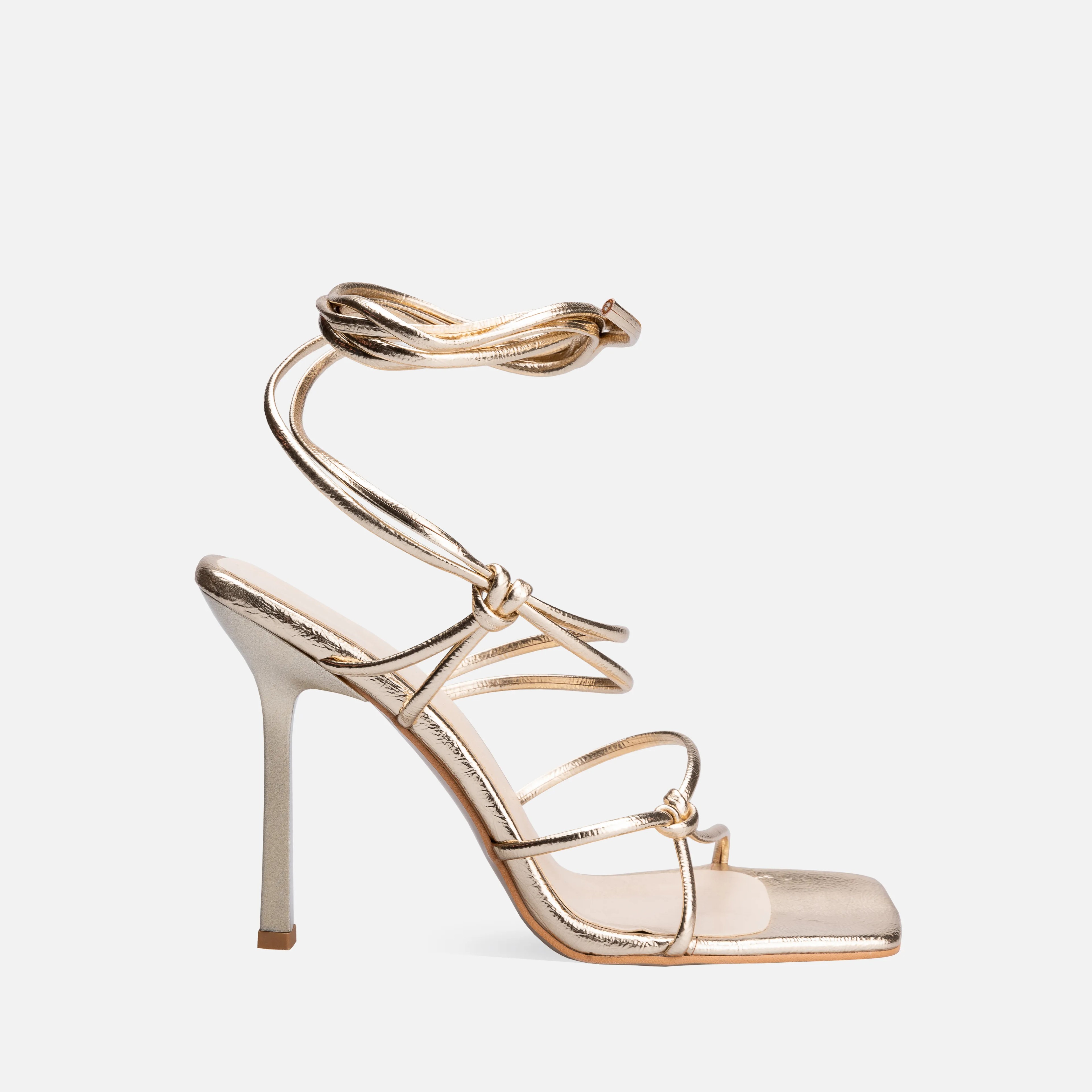 Metallic Lace-Up Thin High-Heeled Shoes - Gold
