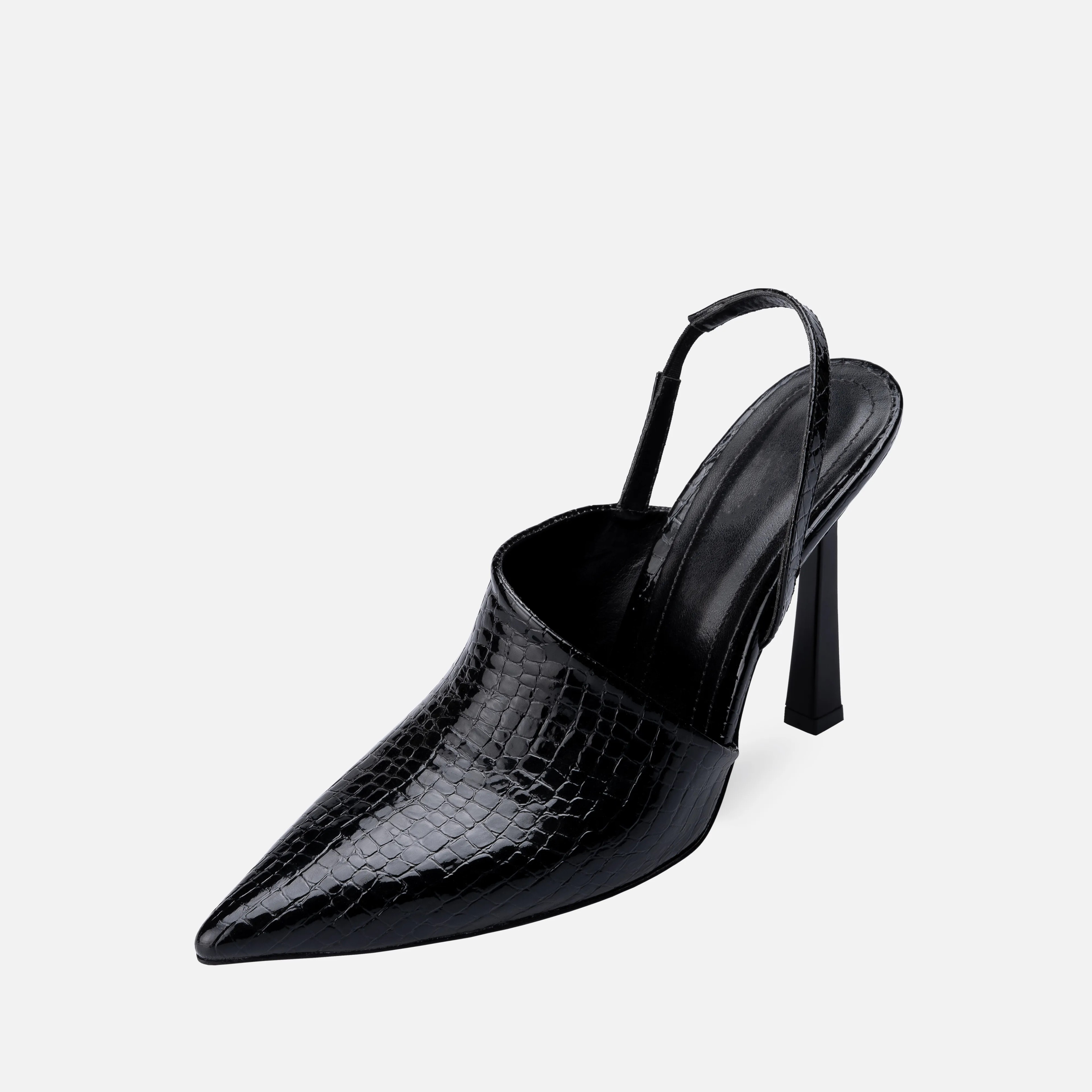 Rugan Baskı Desenli İnce Yüksek Topuklu Stiletto - Siyah